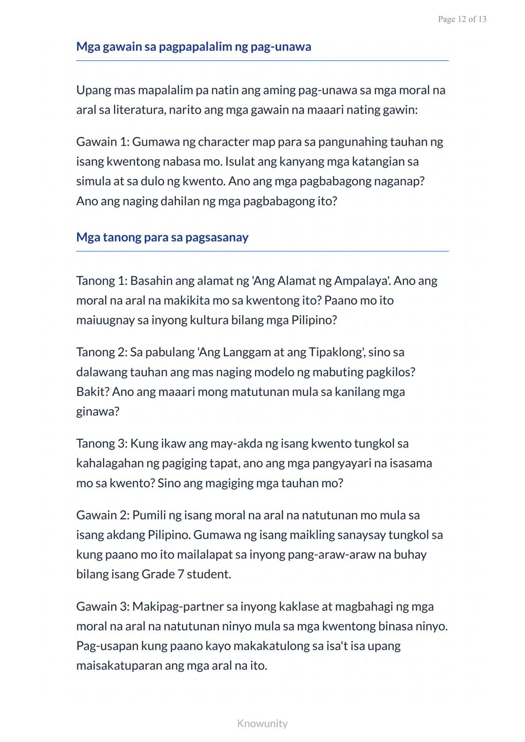 # Pagsusuri ng mga Aral sa Piling Akdang Pampanitikan

Pag-aaral kung paano hanapin at unawain ang mga moral na aral sa literatura

## Mga L