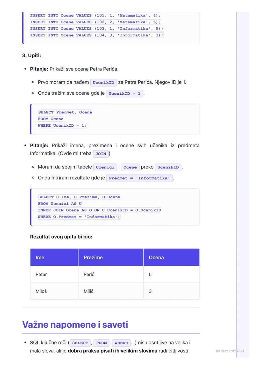 # SQL osnove

Uvod u SQL

SQL je skraćenica za Structured Query Language (Strukturirani jezik za
upite). To je standardni jezik koji se kori