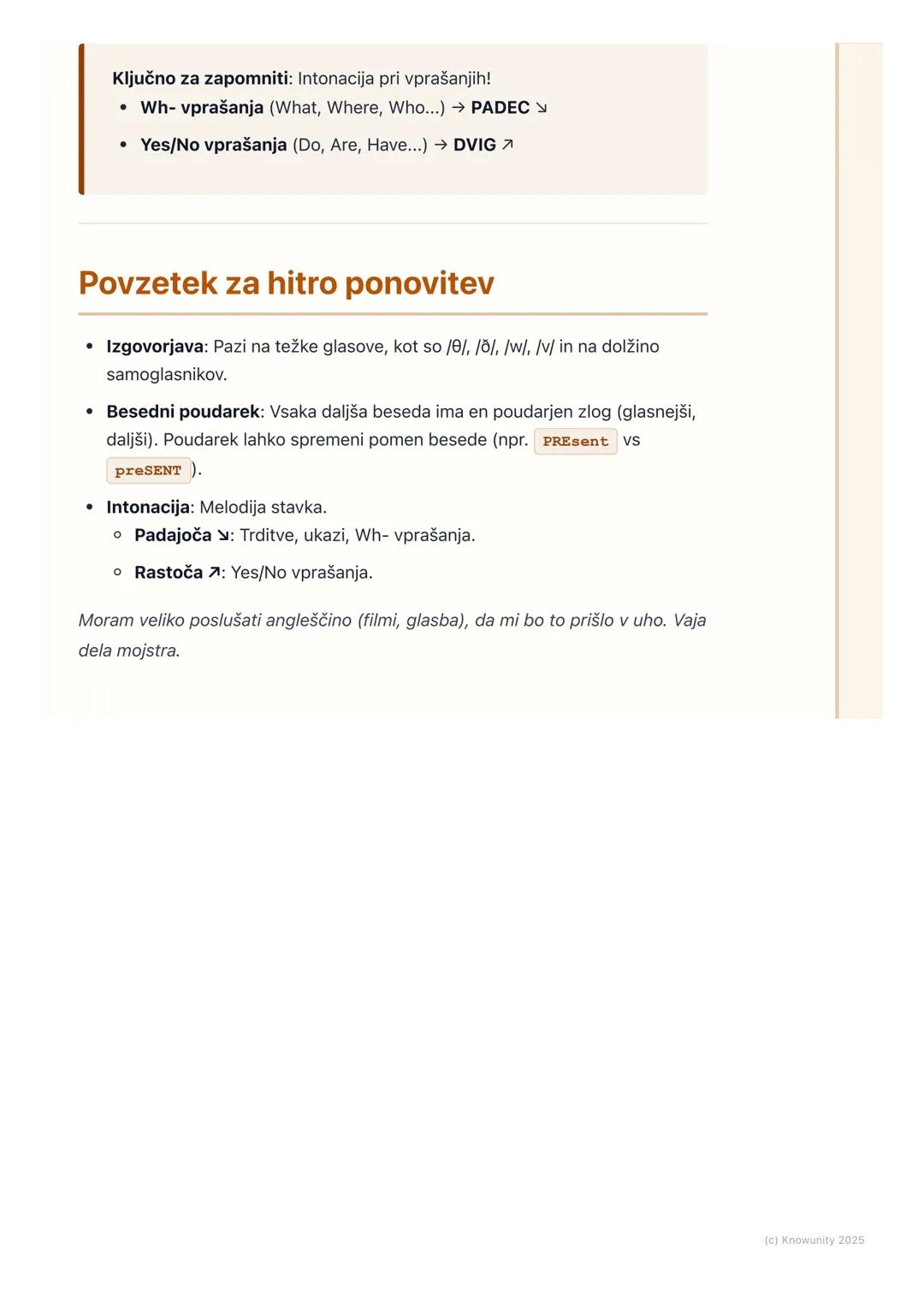 # Izgovorjava in intonacija

## Pomen pravilne izgovorjave in intonacije

To je pomembno, da nas bodo drugi lažje razumeli, ko govorimo angl
