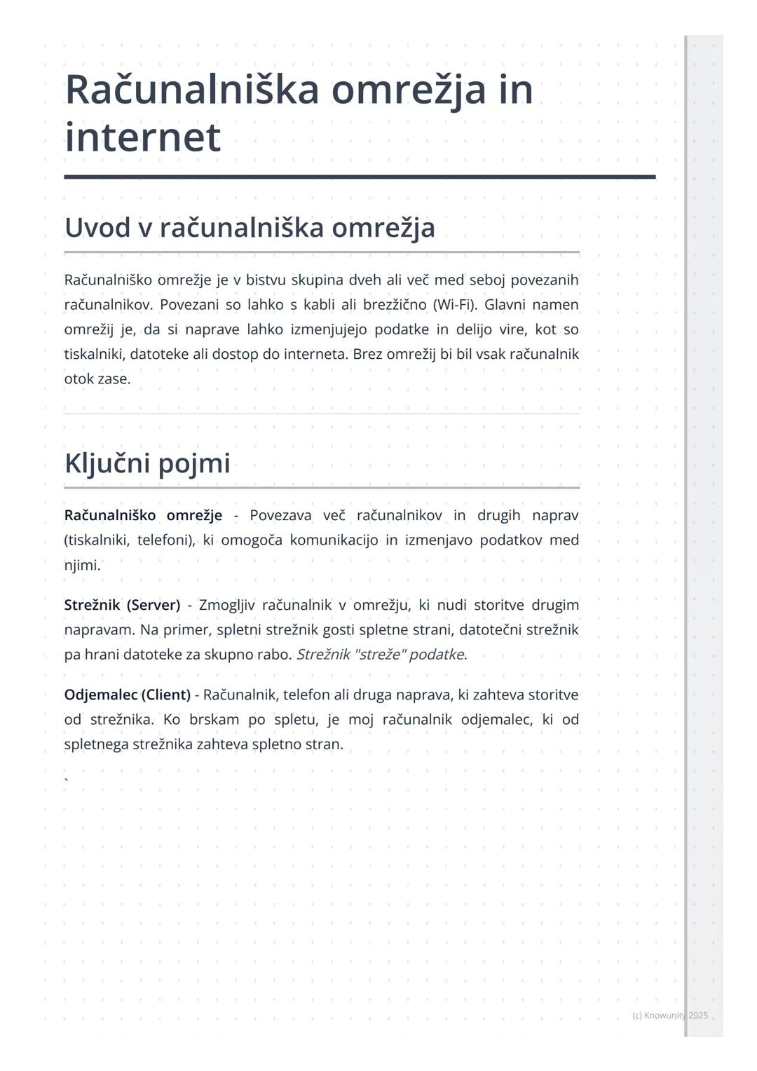 # Računalniška omrežja in
internet

Uvod v računalniška omrežja

Računalniško omrežje je v bistvu skupina dveh ali več med seboj povezanih
r
