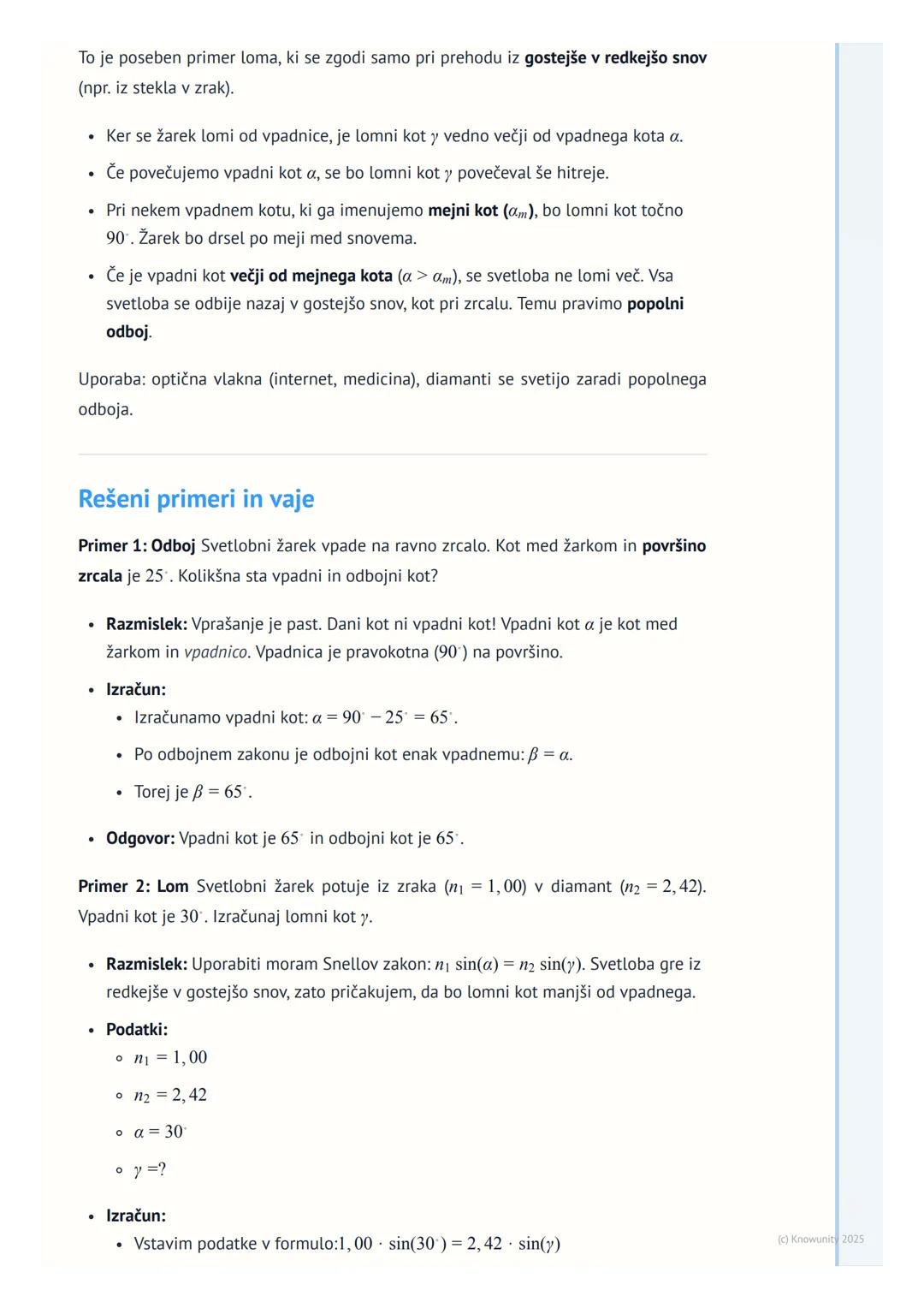 # Odboj in lom svetlobe

Uvod v odboj in lom svetlobe

Svetloba potuje po prostoru v obliki valovanja. V homogenem sredstvu, kot je zrak,
po