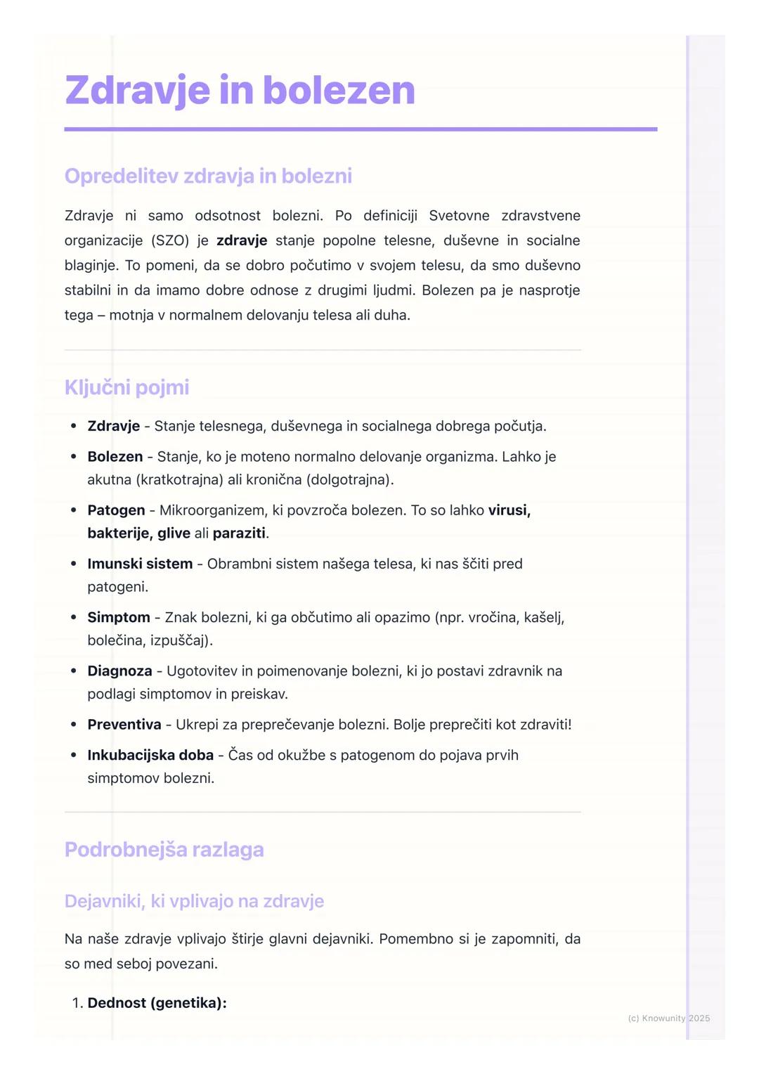 # Zdravje in bolezen

## Opredelitev zdravja in bolezni

Zdravje ni samo odsotnost bolezni. Po definiciji Svetovne zdravstvene
organizacije 