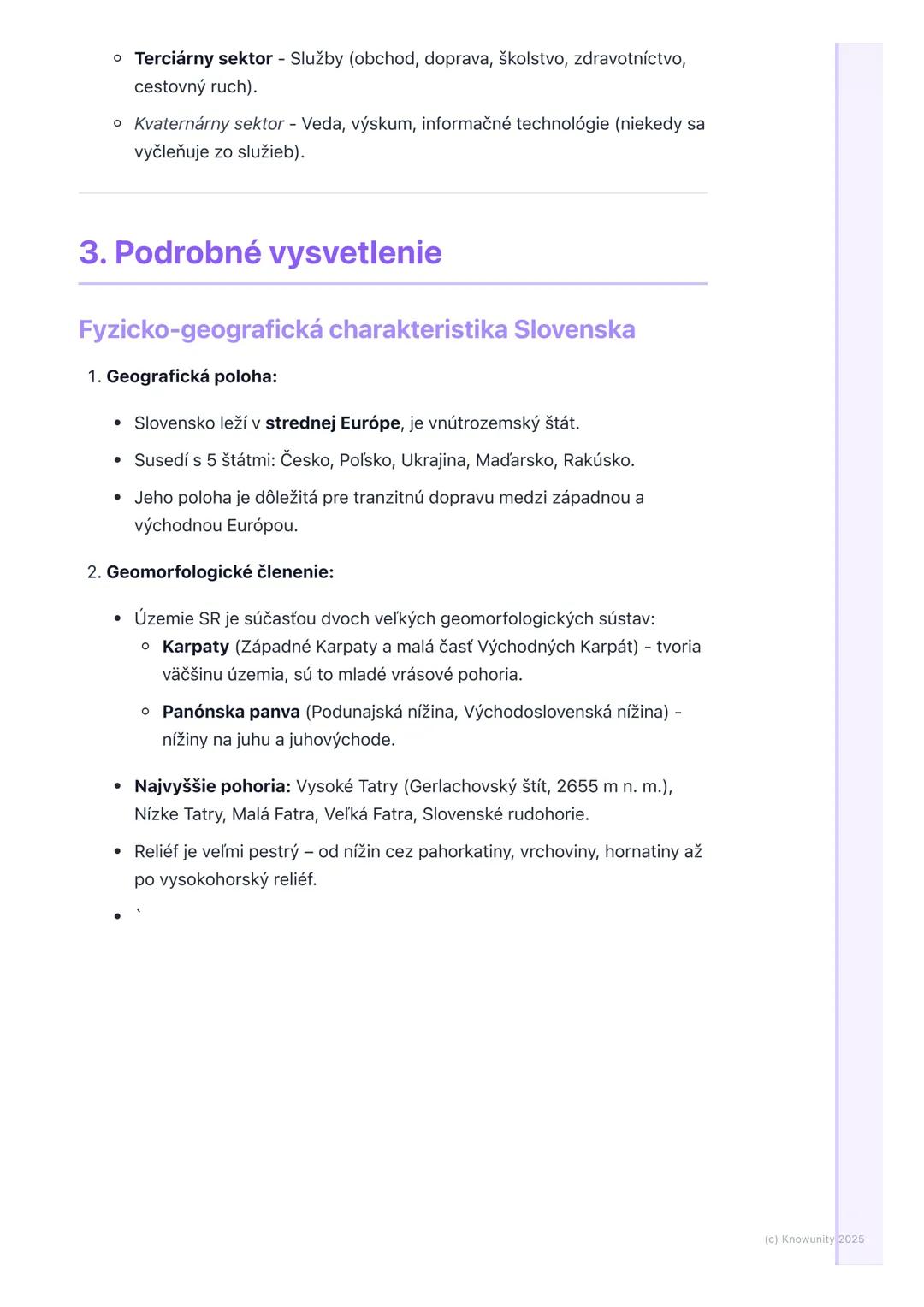 # Geografia Slovenska

## 1. Prehľad geografie Slovenska

Geografia Slovenska je pre mňa kľúčová, lebo nám pomáha pochopiť, kde
žijeme a ako