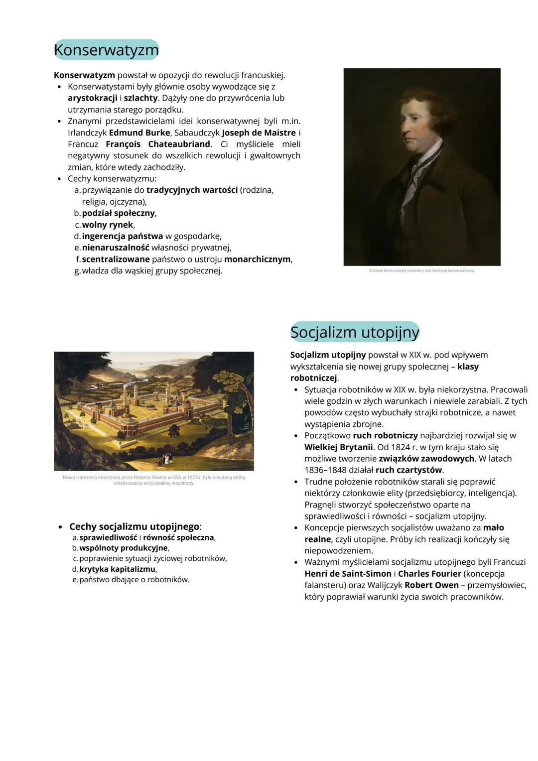 
<h2 id="noweideologie">Nowe ideologie</h2>
<p>W I połowie XIX wieku zyskały na znaczeniu: ideologia liberalna, konserwatywna i socjalistycz