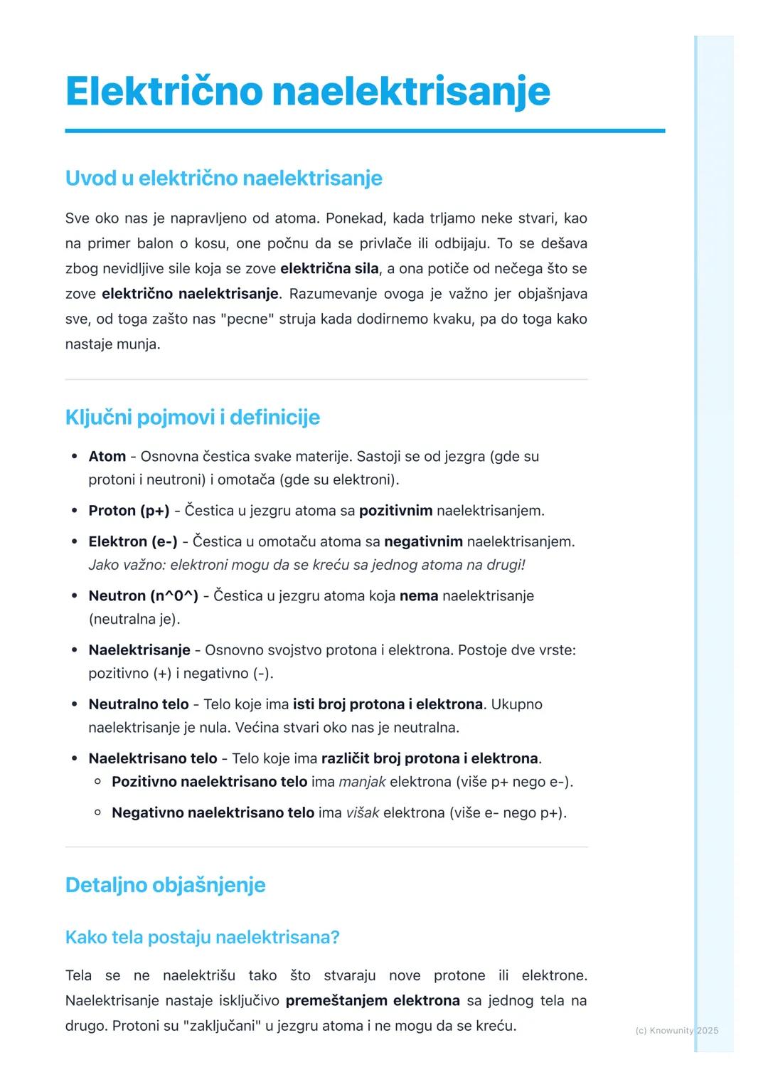 # Električno naelektrisanje

Uvod u električno naelektrisanje

Sve oko nas je napravljeno od atoma. Ponekad, kada trljamo neke stvari, kao
n