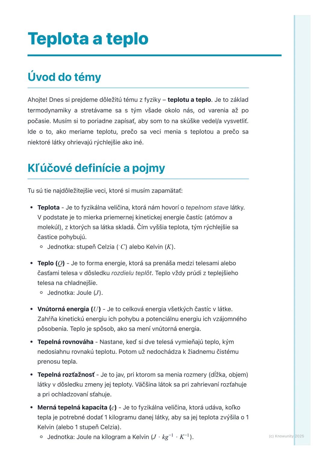 # Teplota a teplo

## Úvod do témy

Ahojte! Dnes si prejdeme dôležitú tému z fyziky - teplotu a teplo. Je to základ
termodynamiky a stretáva