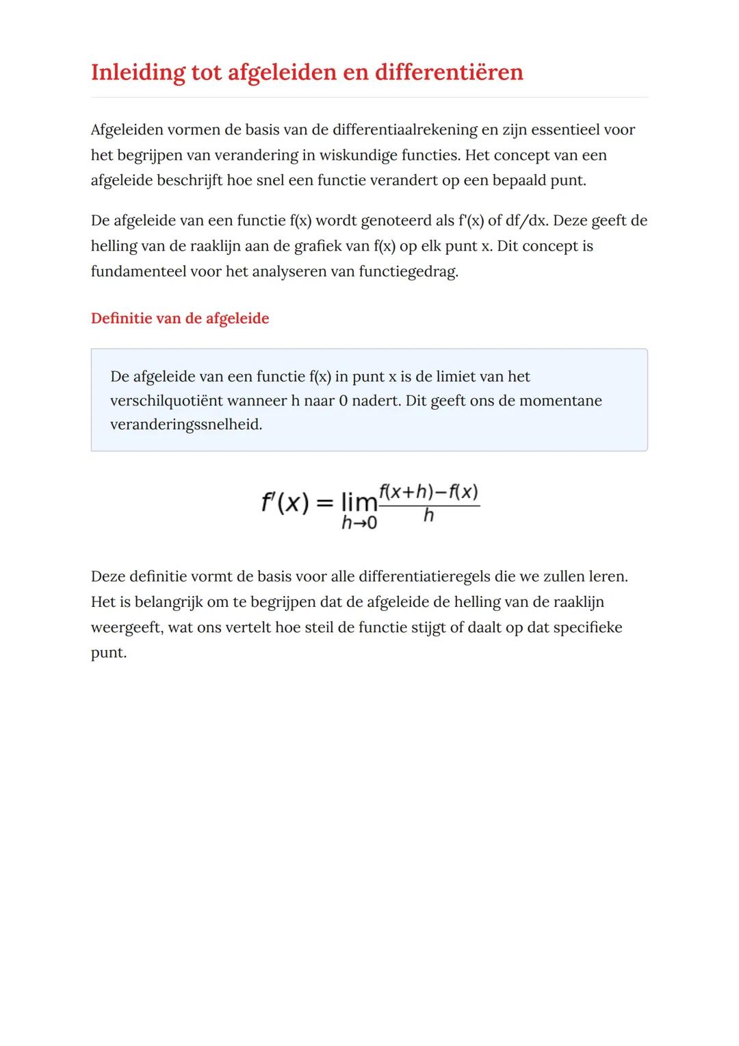 Afgeleiden en differentiëren: Van
basisbegrippen tot toepassingen
Complete gids voor afgeleiden, differentiëren en praktische
toepassingen
W