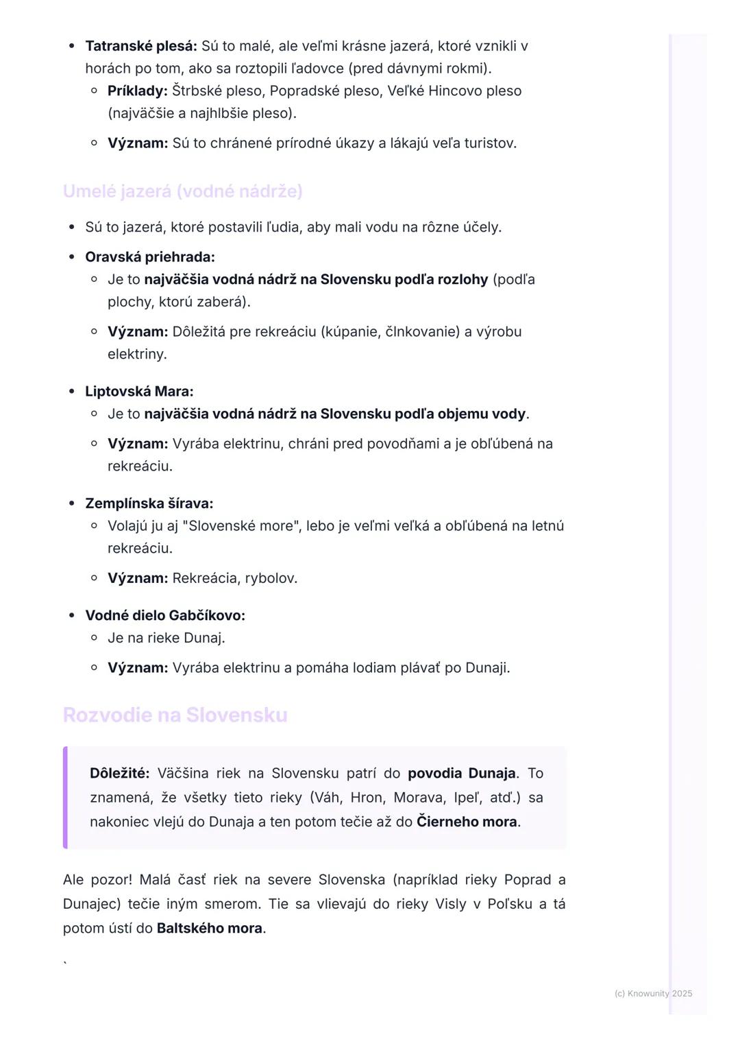 # Vodstvo Slovenska

1. Prehľad vodstva Slovenska

Vodstvo Slovenska sú všetky rieky, jazerá a iné vodné plochy, ktoré máme u
nás doma. Je t