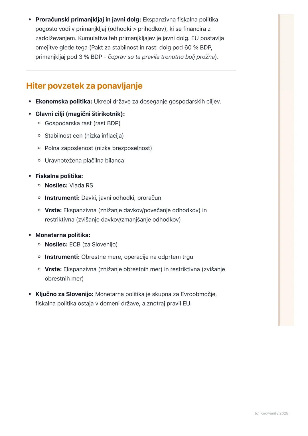 # Ekonomska politika v Sloveniji

Pregled ekonomske politike

Ekonomska politika je skupek ukrepov, s katerimi država (nosilci ekonomske
pol