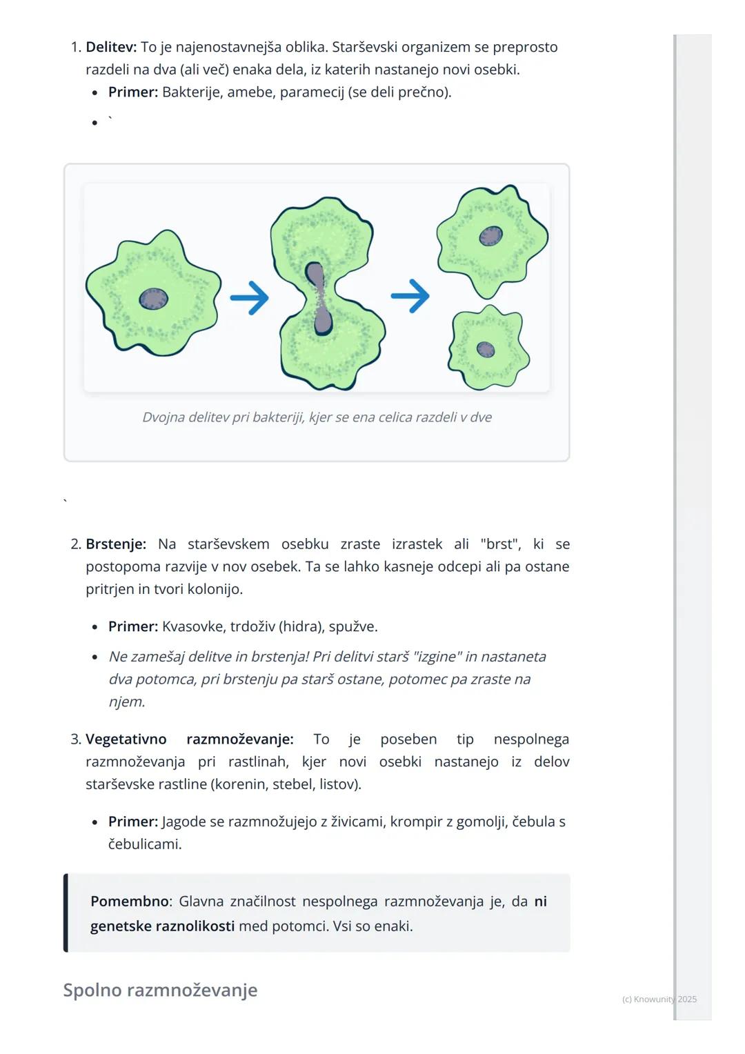 # Nespolno in spolno
razmnoževanje

Uvod v razmnoževanje

Razmnoževanje je eden od temeljnih znakov življenja. To je proces, s katerim
organ