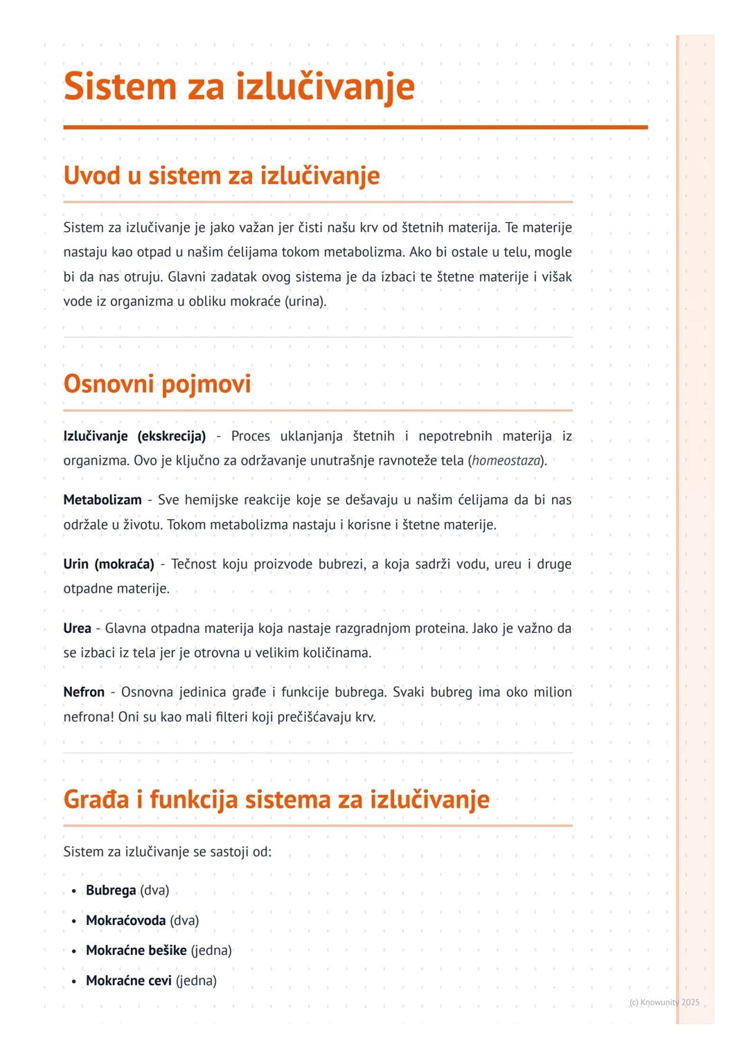 # Sistem za izlučivanje

## Uvod u sistem za izlučivanje

Sistem za izlučivanje je jako važan jer čisti našu krv od štetnih materija. Te mat