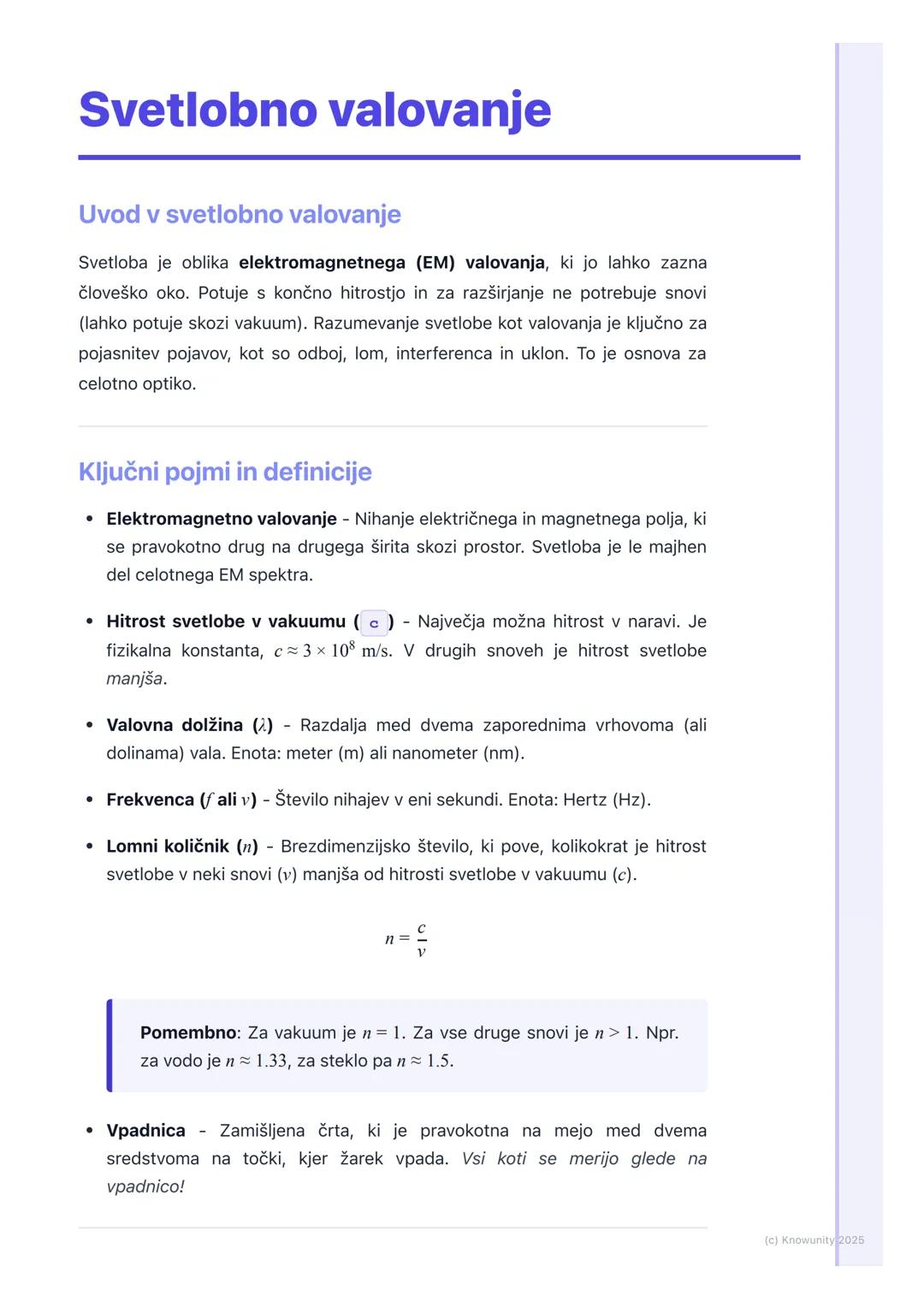# Svetlobno valovanje

Uvod v svetlobno valovanje

Svetloba je oblika elektromagnetnega (EM) valovanja, ki jo lahko zazna
človeško oko. Potu