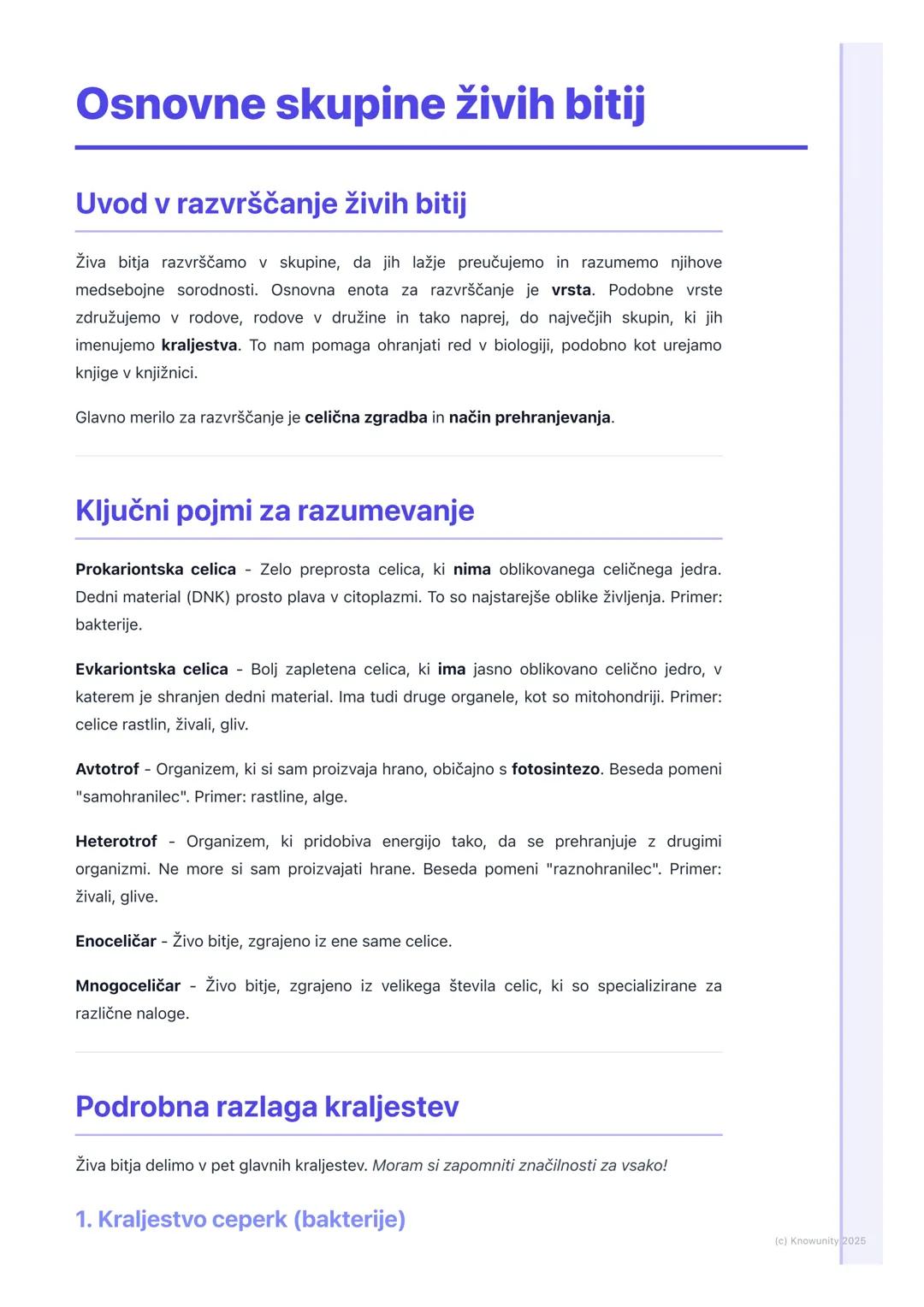 # Osnovne skupine živih bitij

Uvod v razvrščanje živih bitij

Živa bitja razvrščamo v skupine, da jih lažje preučujemo in razumemo njihove
