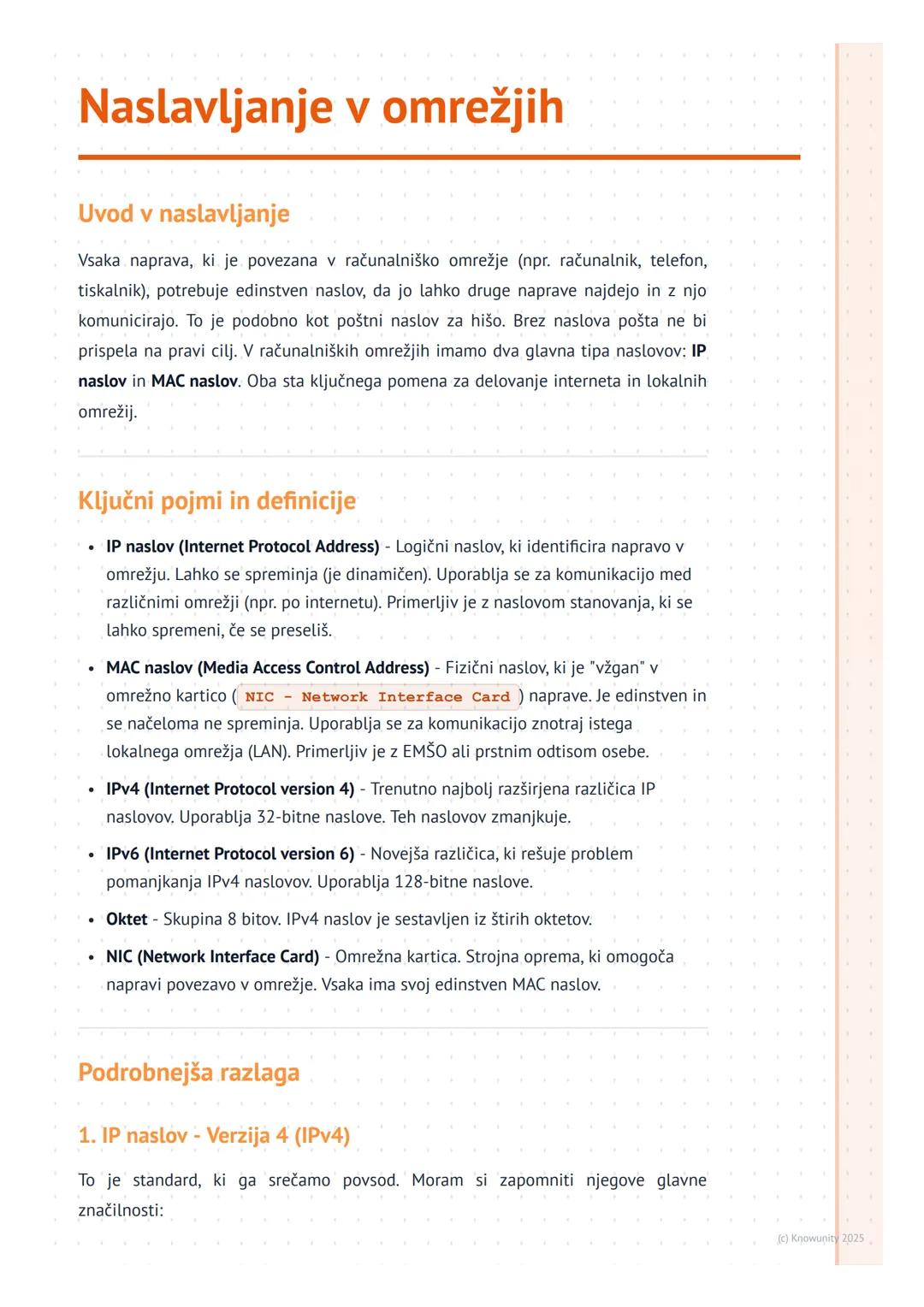 # Naslavljanje v omrežjih

Uvod v naslavljanje

Vsaka naprava, ki je povezana v računalniško omrežje (npr. računalnik, telefon,
tiskalnik), 
