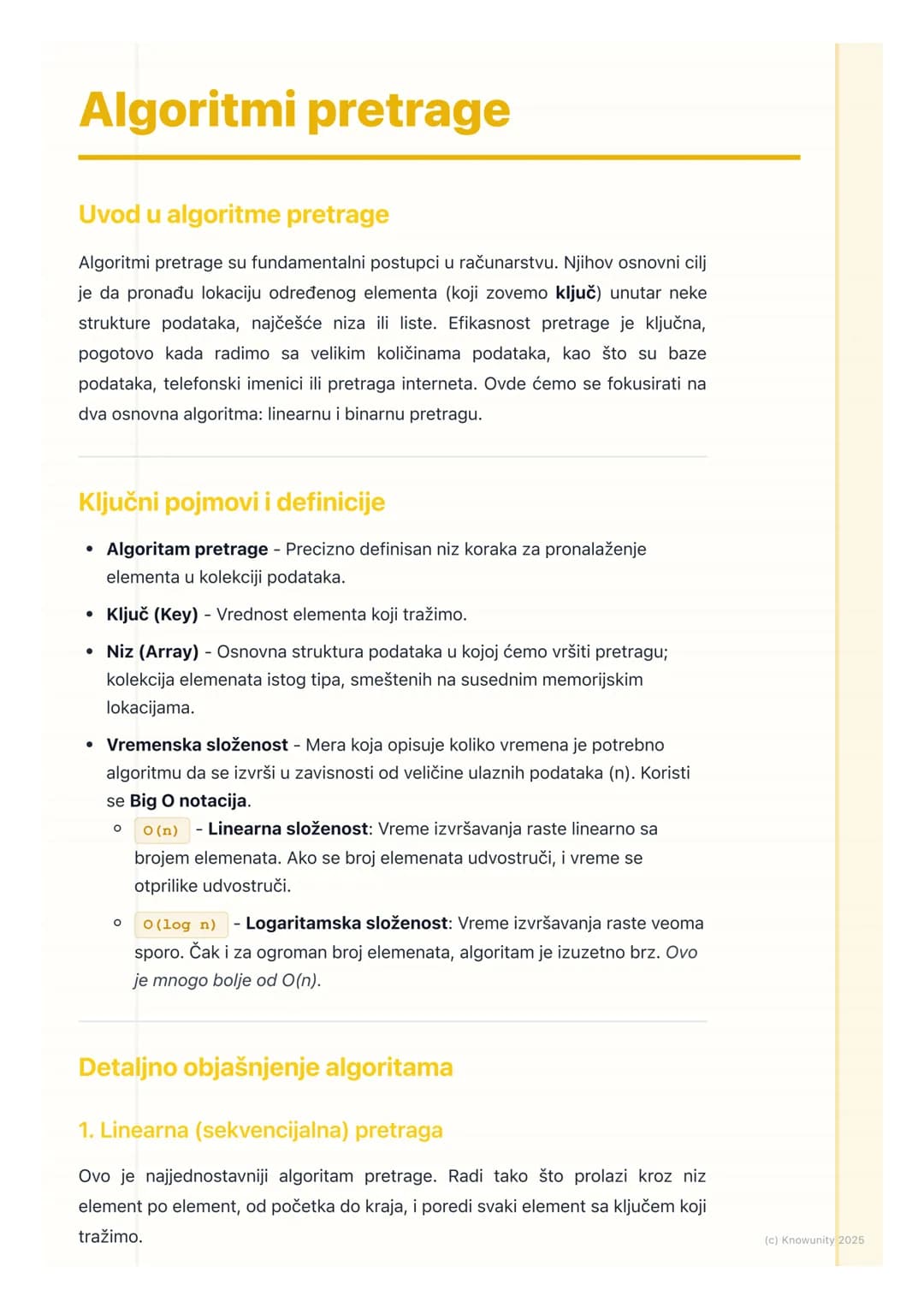 # Algoritmi pretrage

Uvod u algoritme pretrage

Algoritmi pretrage su fundamentalni postupci u računarstvu. Njihov osnovni cilj
je da prona