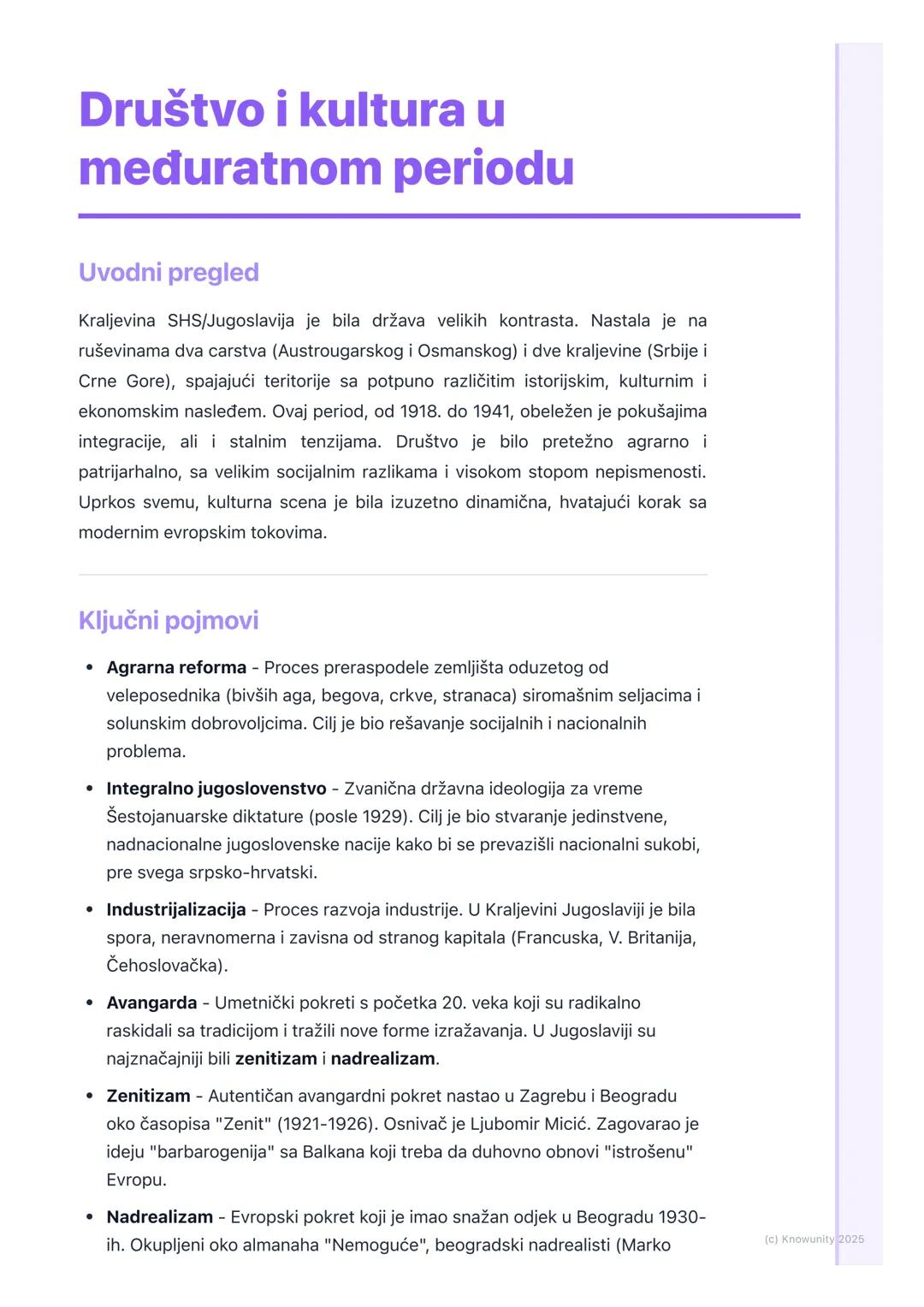 # Društvo i kultura u
međuratnom periodu

Uvodni pregled

Kraljevina SHS/Jugoslavija je bila država velikih kontrasta. Nastala je na
ruševin