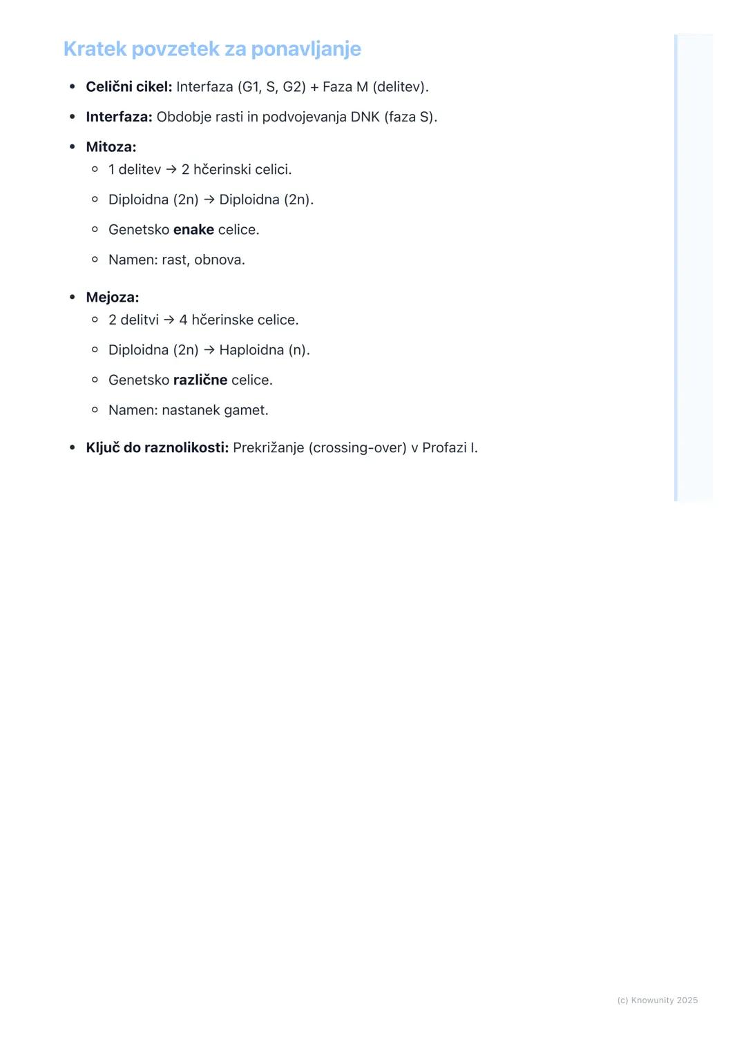 # Celični cikel in delitev celic

Splošno o celičnem ciklu

Celični cikel je urejen proces, skozi katerega gre celica od svojega nastanka do