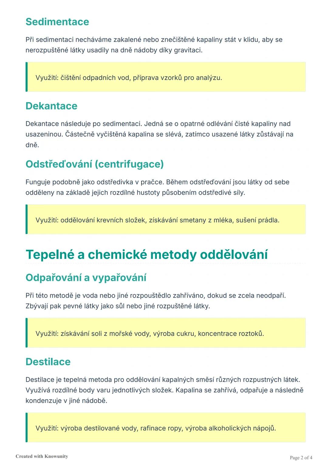 --- OCR Start ---
Oddělování směsí látek
Přehled různých metod a technik používaných k oddělování složek směsí na základě
jejich fyzikálních