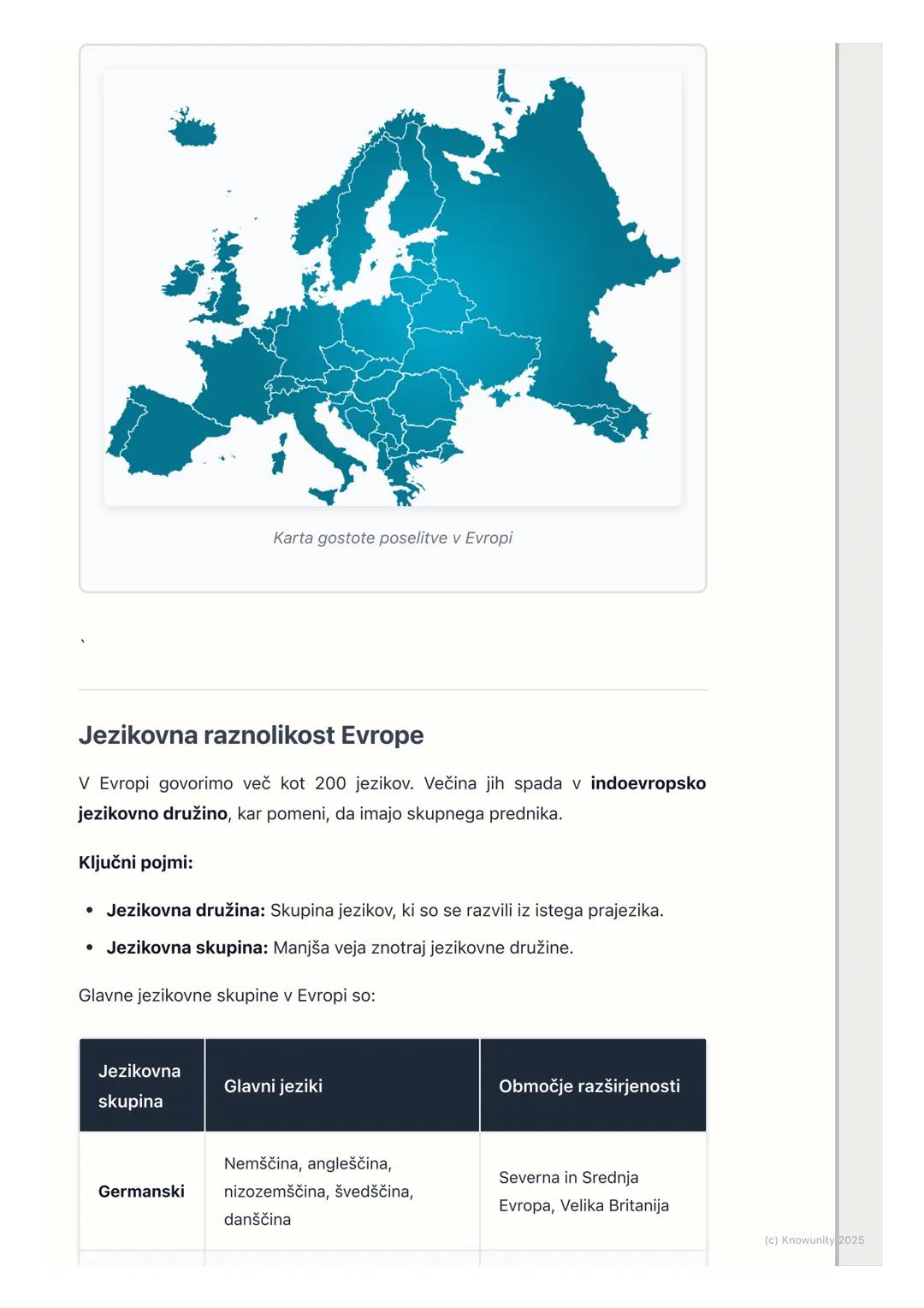 # Prebivalstvo in kulturna
raznolikost Evrope

Razporeditev prebivalstva v Evropi

Evropa je gosto poseljen kontinent, ampak prebivalstvo ni