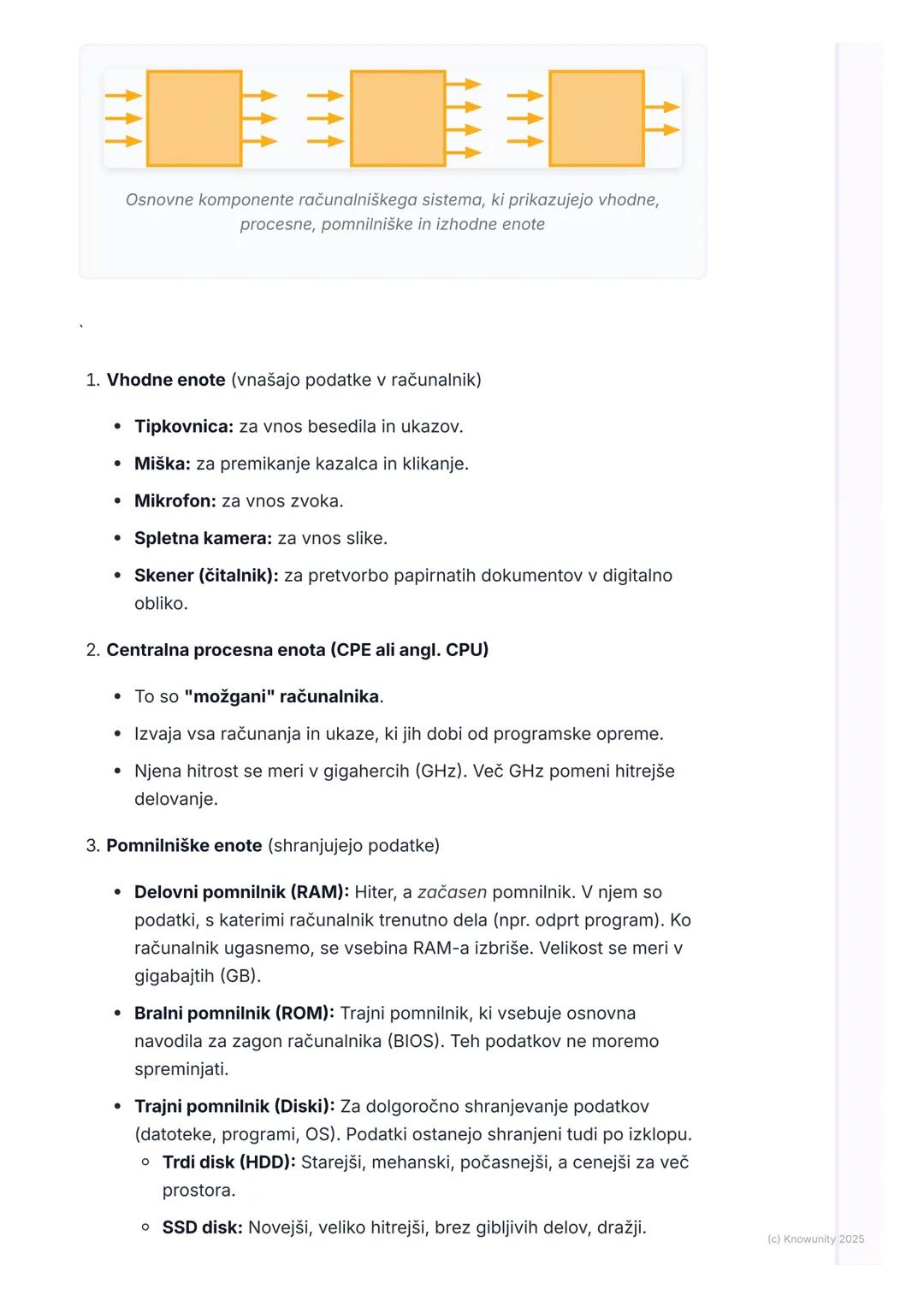 # Računalniška strojna in
programska oprema

Uvod v strojno in programsko opremo

Računalnik je sestavljen iz dveh glavnih delov: strojne op