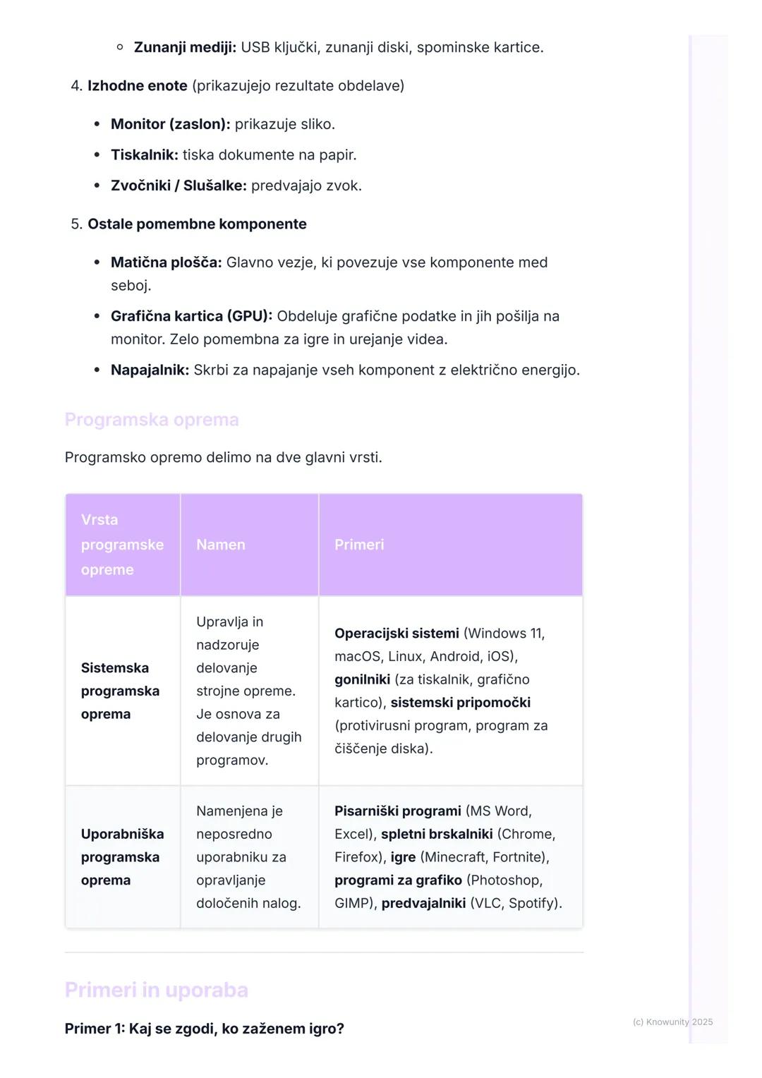 # Računalniška strojna in
programska oprema

Uvod v strojno in programsko opremo

Računalnik je sestavljen iz dveh glavnih delov: strojne op