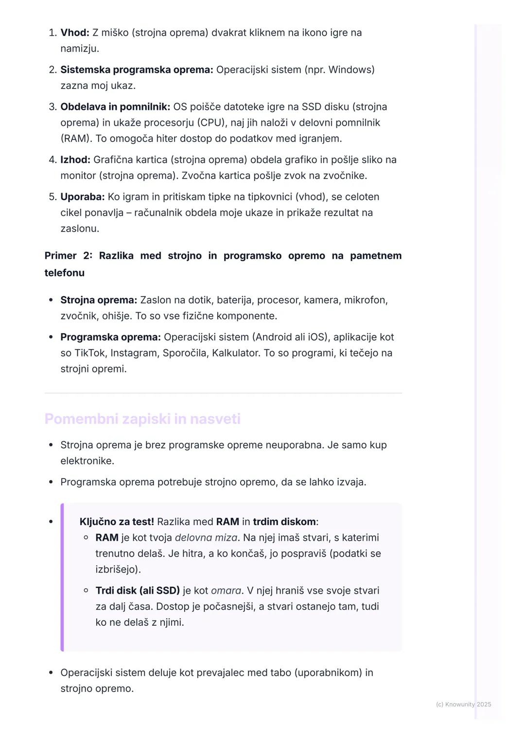 # Računalniška strojna in
programska oprema

Uvod v strojno in programsko opremo

Računalnik je sestavljen iz dveh glavnih delov: strojne op