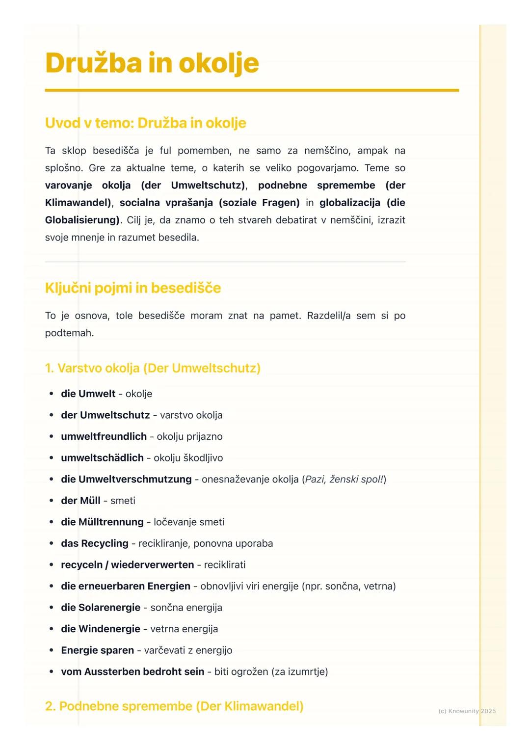 # Družba in okolje

Uvod v temo: Družba in okolje

Ta sklop besedišča je ful pomemben, ne samo za nemščino, ampak na
splošno. Gre za aktualn