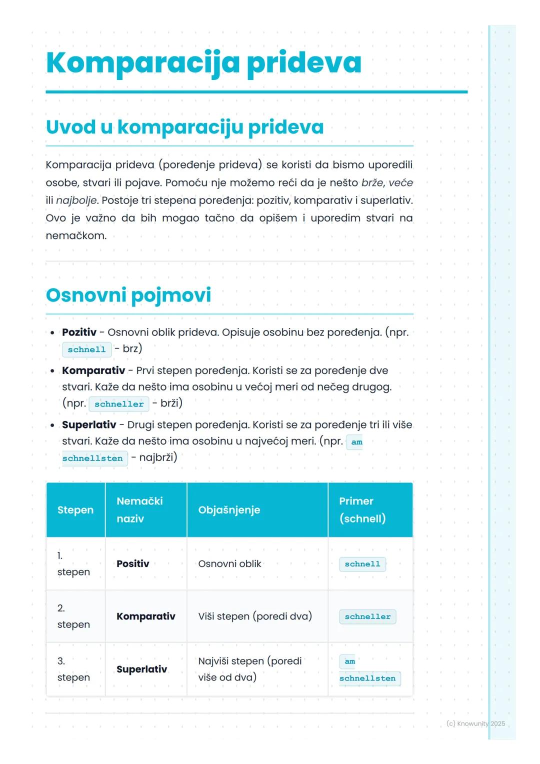 # Komparacija prideva

## Uvod u komparaciju prideva

Komparacija prideva (poređenje prideva) se koristi da bismo uporedili
osobe, stvari il