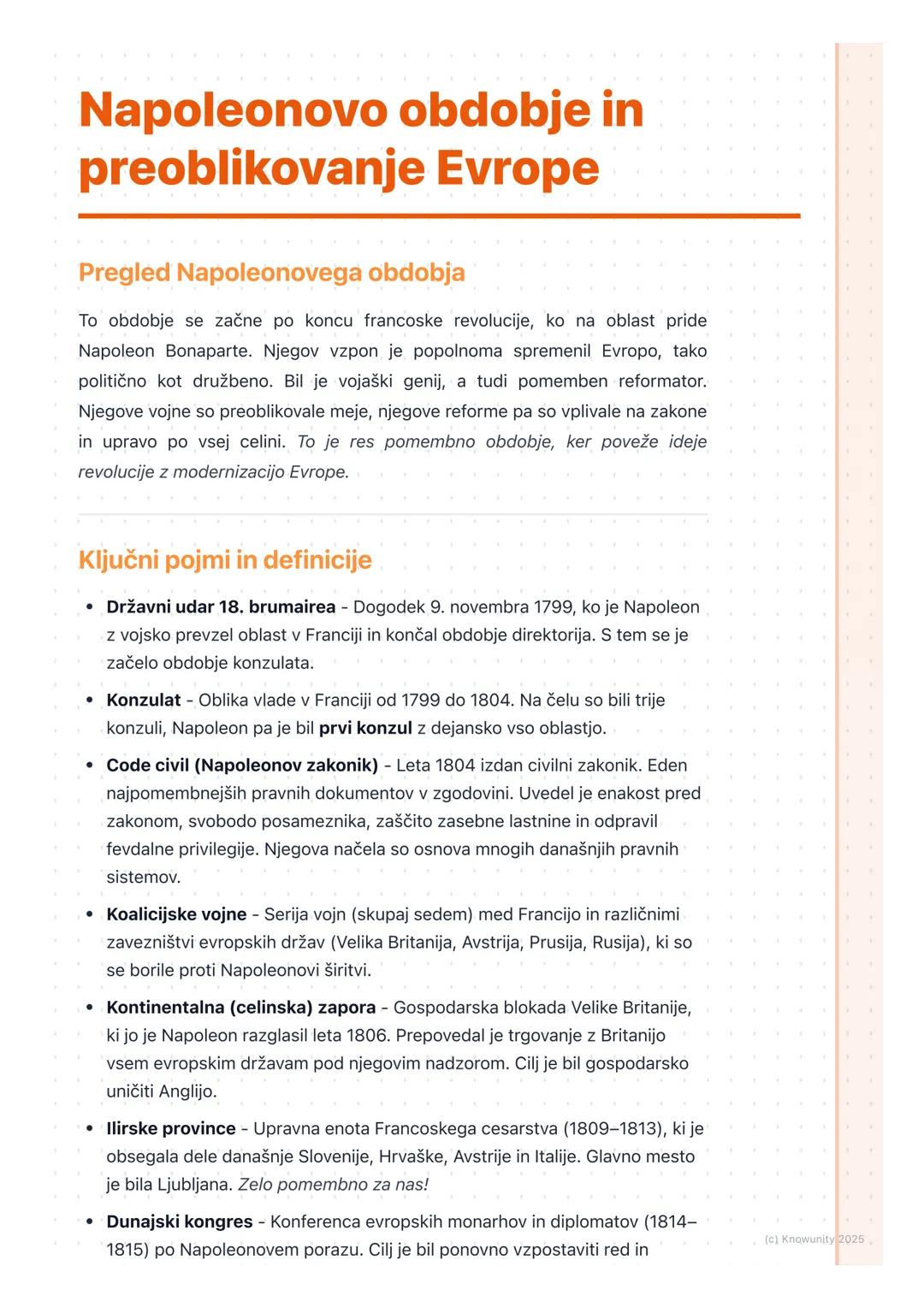 # Napoleonovo obdobje in
preoblikovanje Evrope

Pregled Napoleonovega obdobja

To obdobje se začne po koncu francoske revolucije, ko na obla