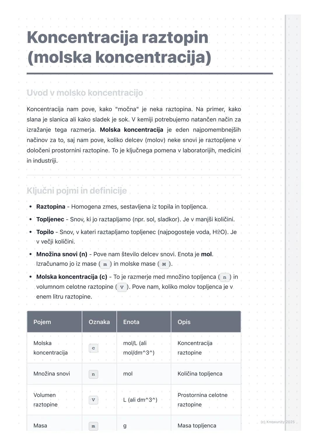 # Koncentracija raztopin
(molska koncentracija)

Uvod v molsko koncentracijo

Koncentracija nam pove, kako "močna" je neka raztopina. Na pri
