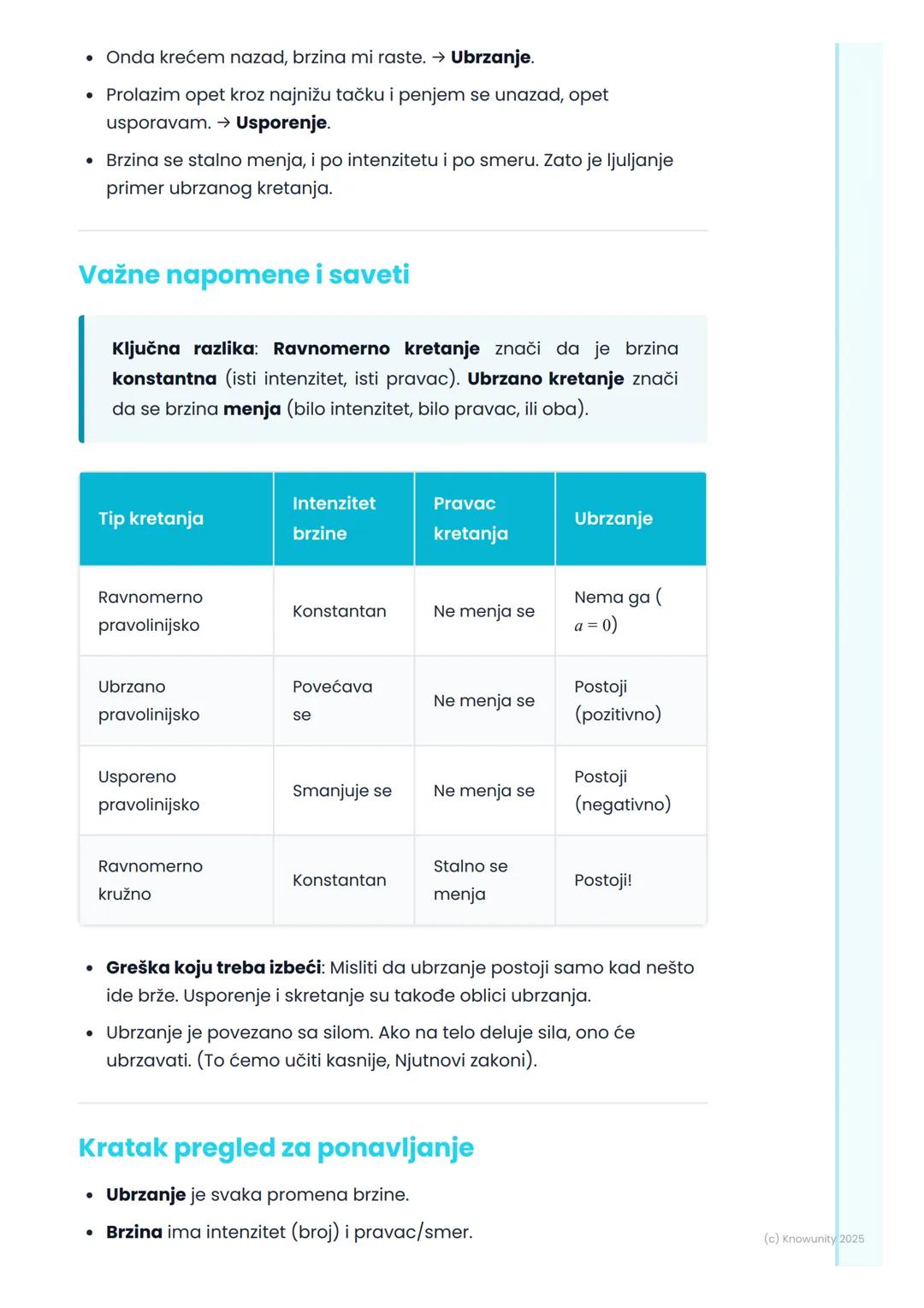 # Ubrzanje (kvalitativno)

Uvod: Kretanje nije uvek isto

Do sada smo učili o ravnomernom kretanju, gde se telo kreće istom
brzinom sve vrem