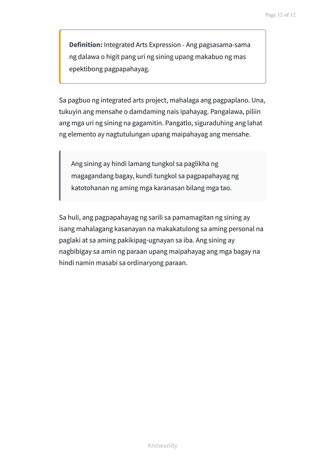 Pagpapahayag ng Sarili sa Pamamagitan ng Musika, Sining, at
Sayaw
Pag-aaral ng pagpapahalaga at pagpapahayag ng
sarili sa sining
Mga Layunin