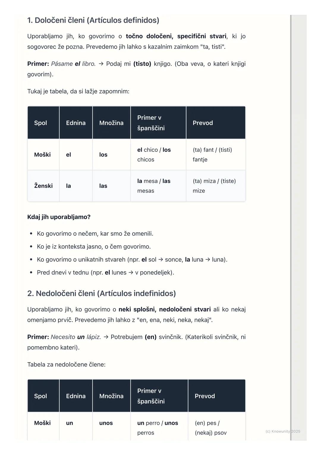 # Določeni in nedoločeni členi

Kaj so členi v španščini?

V španščini pred samostalnike skoraj vedno postavimo kratko besedo, ki se
imenuje