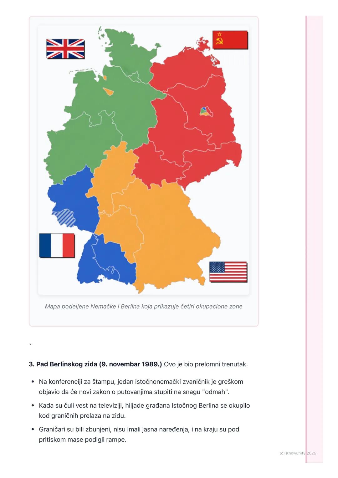 # Ujedinjenje Nemačke

Uvod u ujedinjenje Nemačke

Posle Drugog svetskog rata, Nemačka je bila poražena i podeljena. Sile
pobednice (SAD, SS