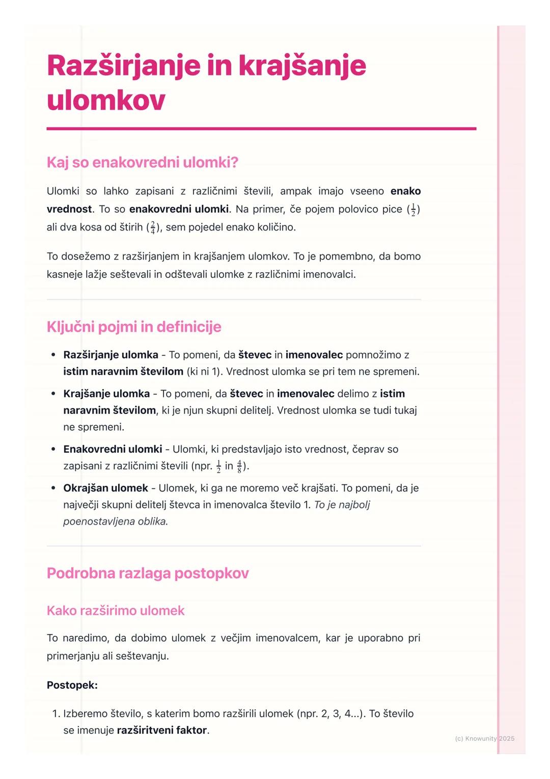 # Razširjanje in krajšanje
ulomkov

Kaj so enakovredni ulomki?

Ulomki so lahko zapisani z različnimi števili, ampak imajo vseeno enako
vred