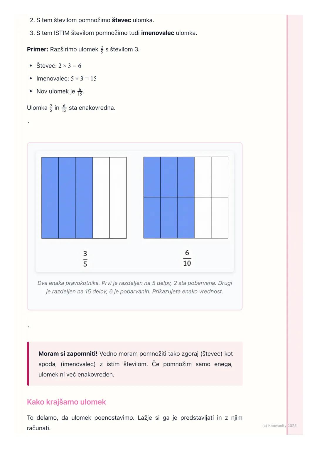 # Razširjanje in krajšanje
ulomkov

Kaj so enakovredni ulomki?

Ulomki so lahko zapisani z različnimi števili, ampak imajo vseeno enako
vred