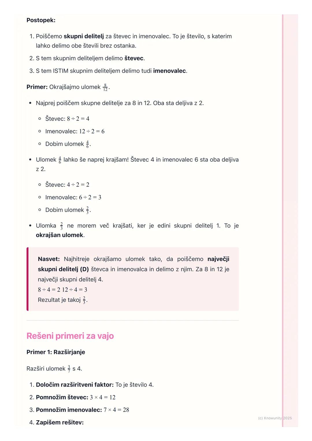 # Razširjanje in krajšanje
ulomkov

Kaj so enakovredni ulomki?

Ulomki so lahko zapisani z različnimi števili, ampak imajo vseeno enako
vred