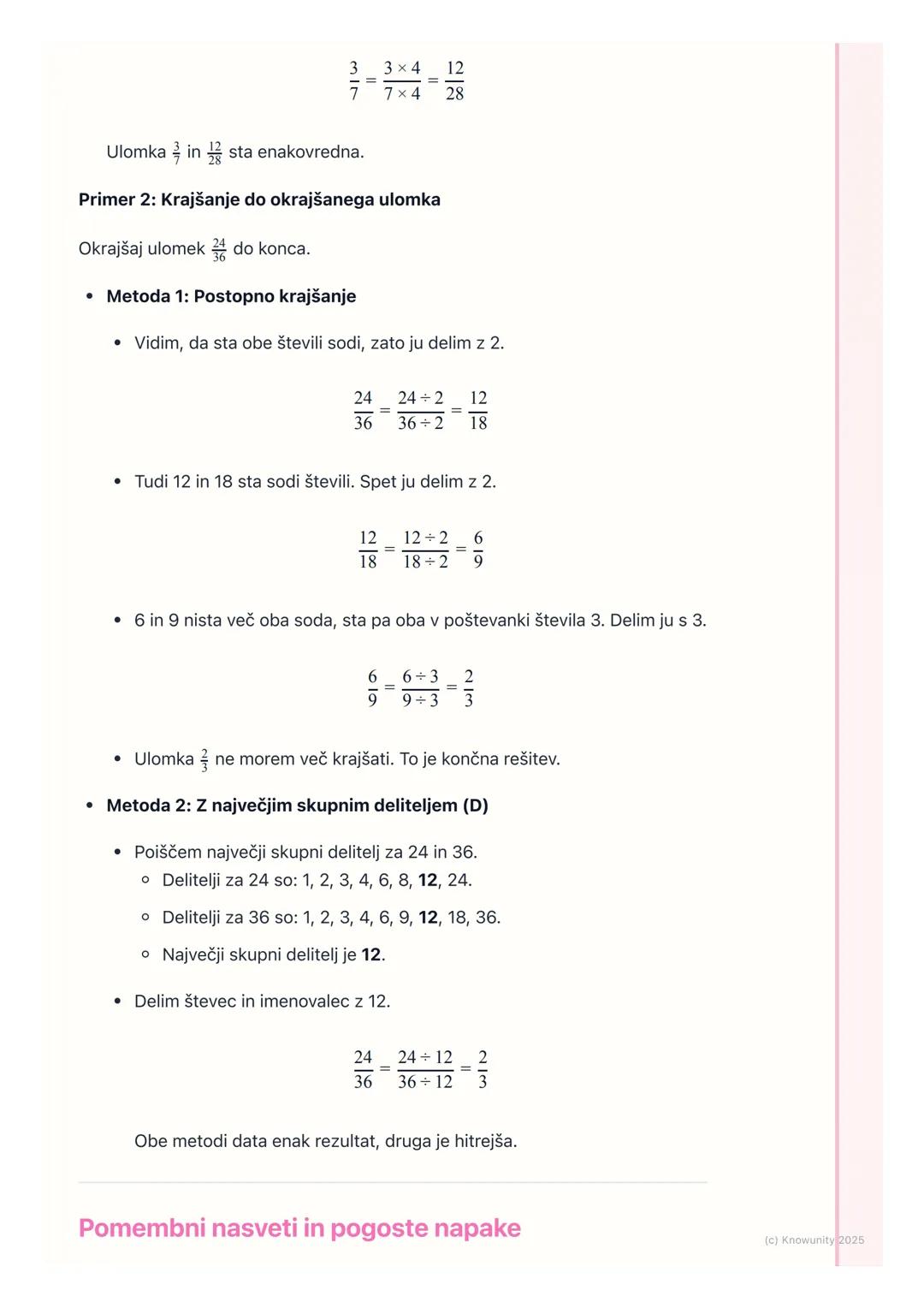 # Razširjanje in krajšanje
ulomkov

Kaj so enakovredni ulomki?

Ulomki so lahko zapisani z različnimi števili, ampak imajo vseeno enako
vred