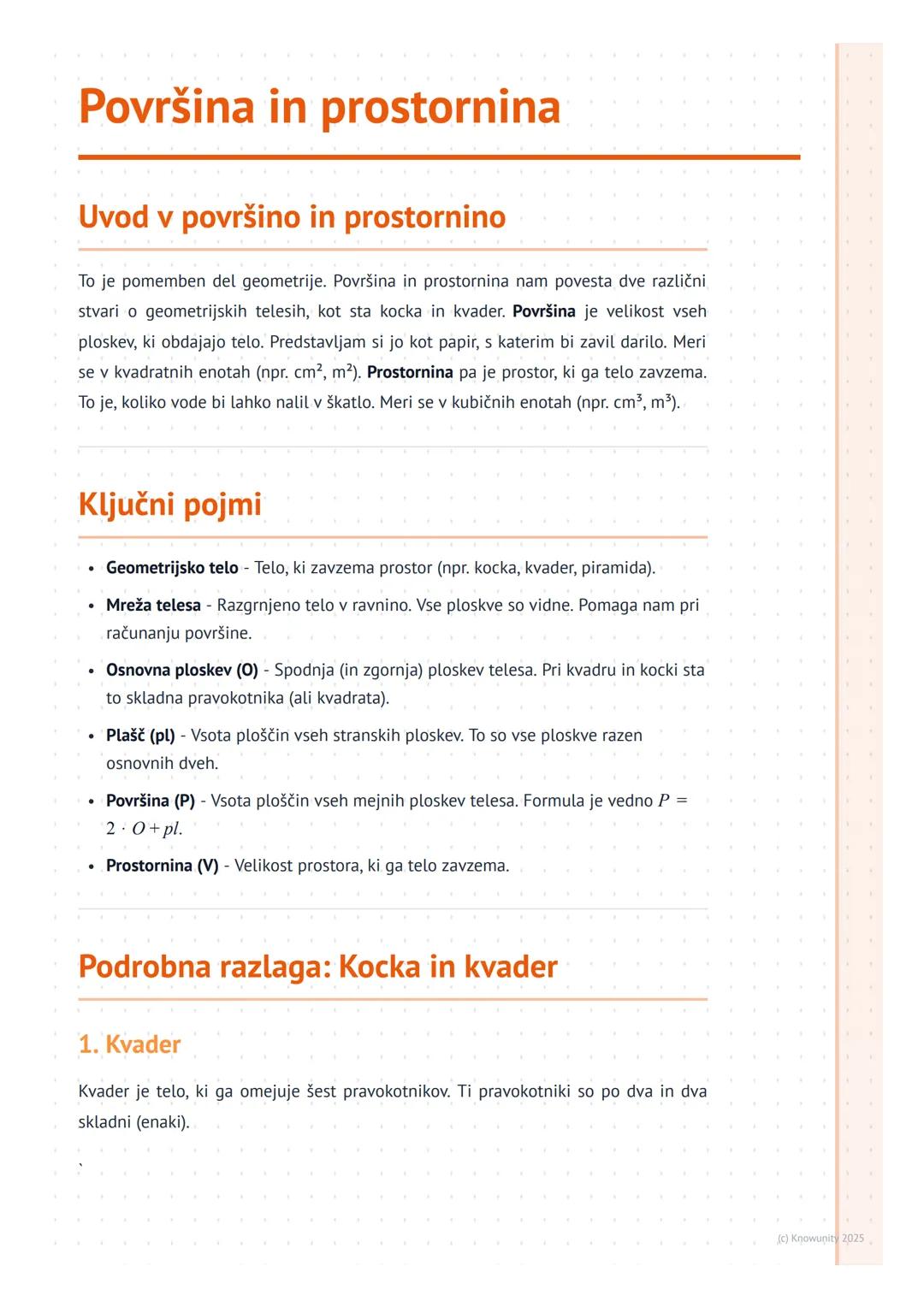 # Površina in prostornina

## Uvod v površino in prostornino

To je pomemben del geometrije. Površina in prostornina nam povesta dve različn