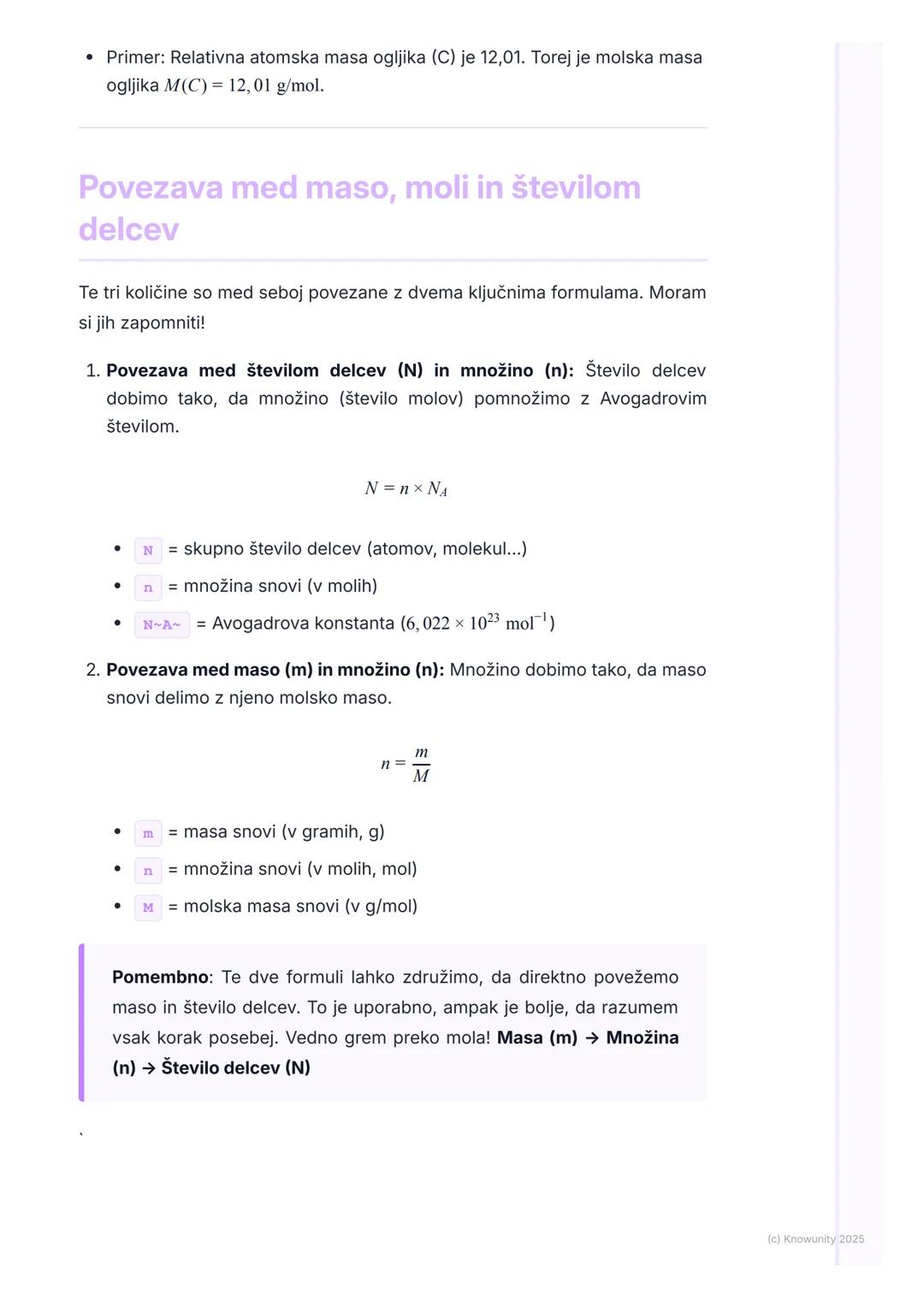 # Avogadrovo število

Uvod v Avogadrovo število

Atomi in molekule so izjemno majhni, zato jih ne moremo šteti posamično. V
kemiji zato potr