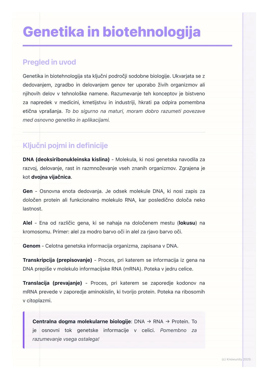 # Genetika in biotehnologija

Pregled in uvod

Genetika in biotehnologija sta ključni področji sodobne biologije. Ukvarjata se z
dedovanjem,