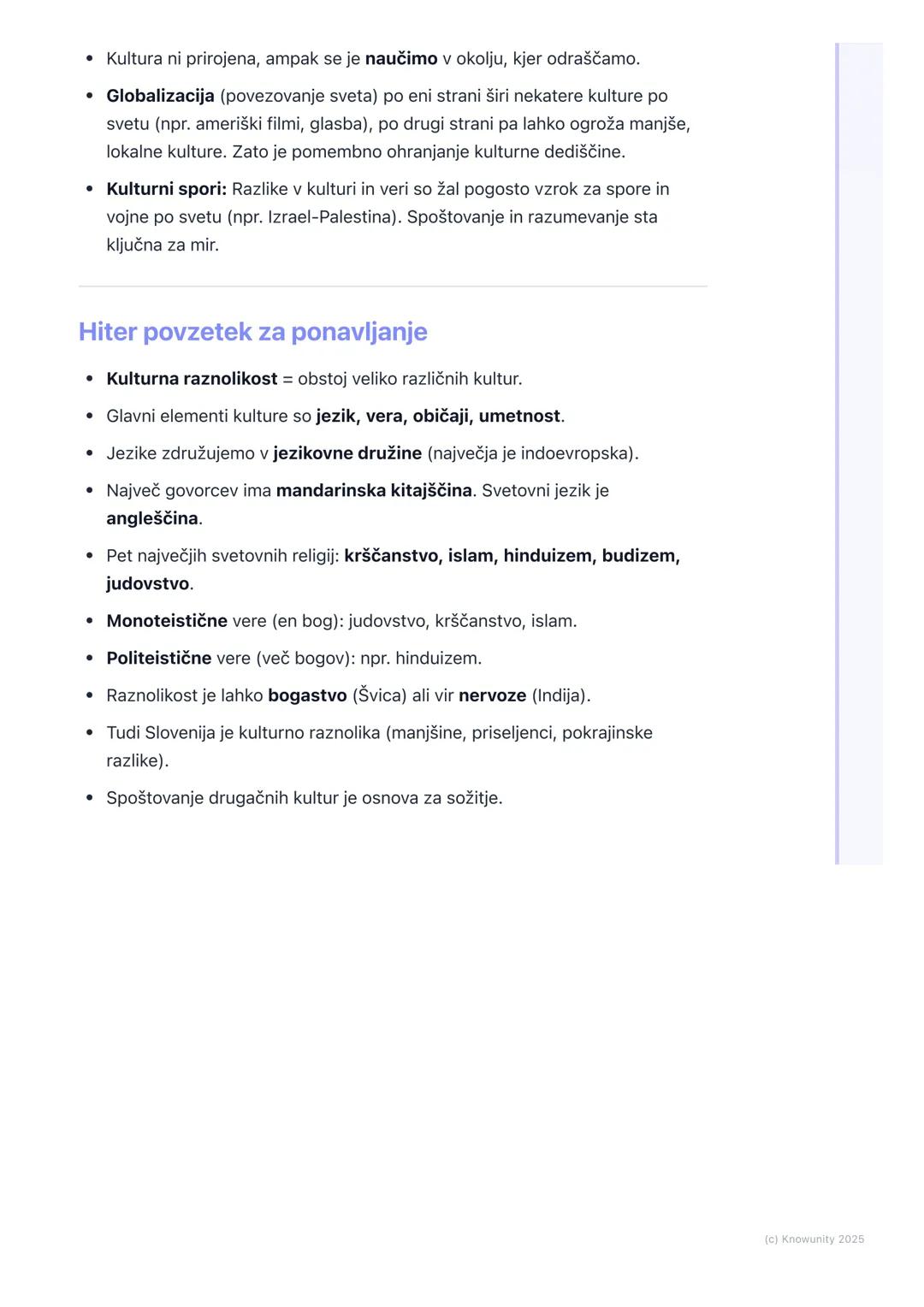 # Kulturna raznolikost sveta

Uvod v kulturno raznolikost

Kulturna raznolikost pomeni, da na svetu obstaja veliko različnih kultur. Vsaka
i