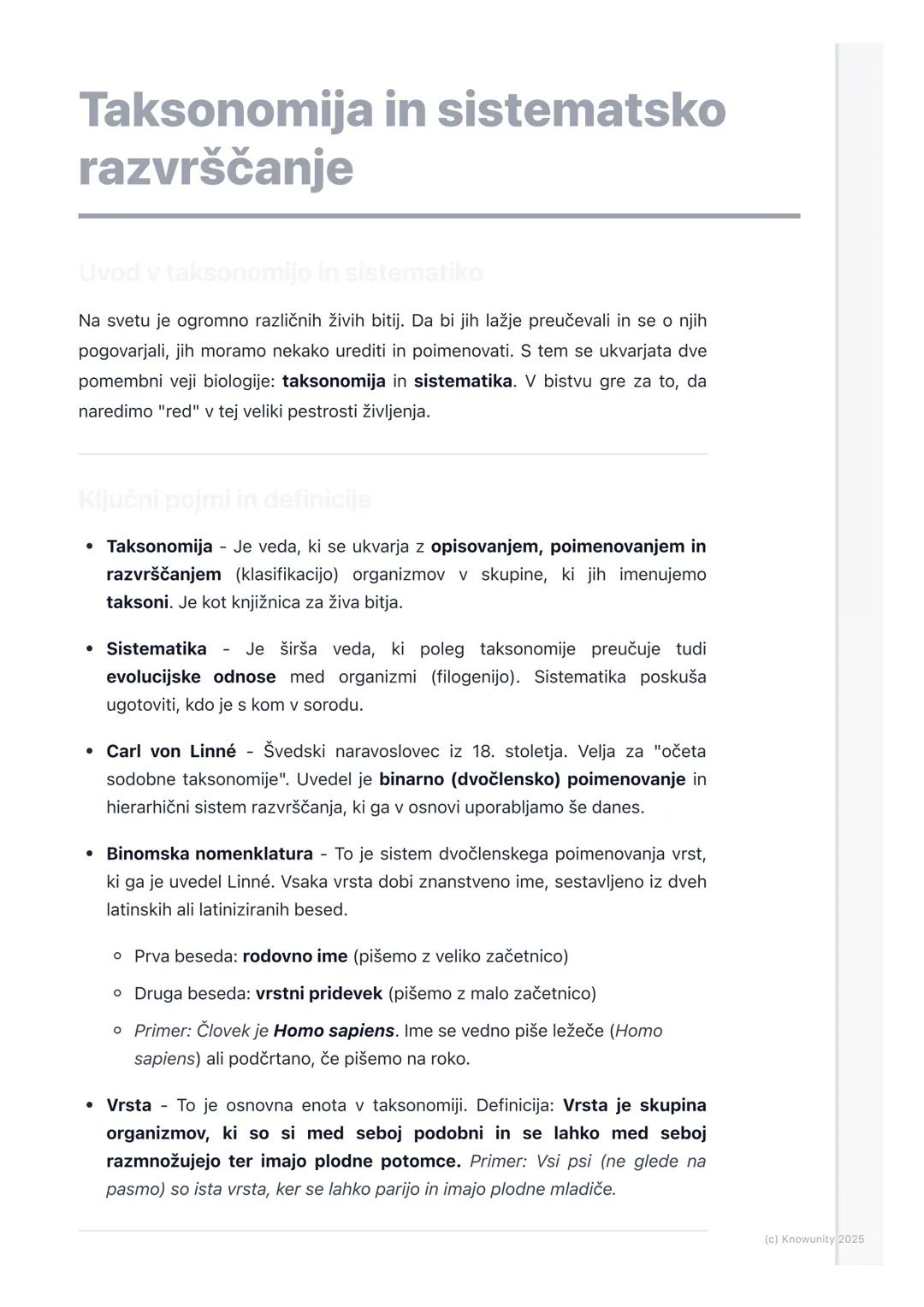 # Taksonomija in sistematsko
razvrščanje

Uvod v taksonomijo in sistematiko

Na svetu je ogromno različnih živih bitij. Da bi jih lažje preu