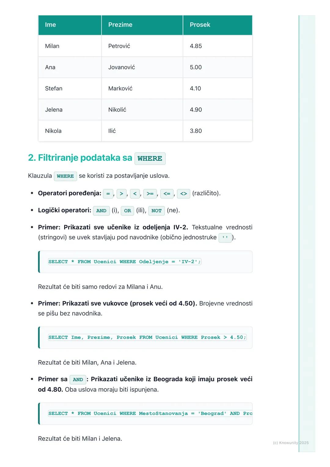 # SQL - upiti za preuzimanje
podataka (SELECT)

Uvod u preuzimanje podataka (SELECT)

SQL (Structured Query Language) je jezik koji koristim
