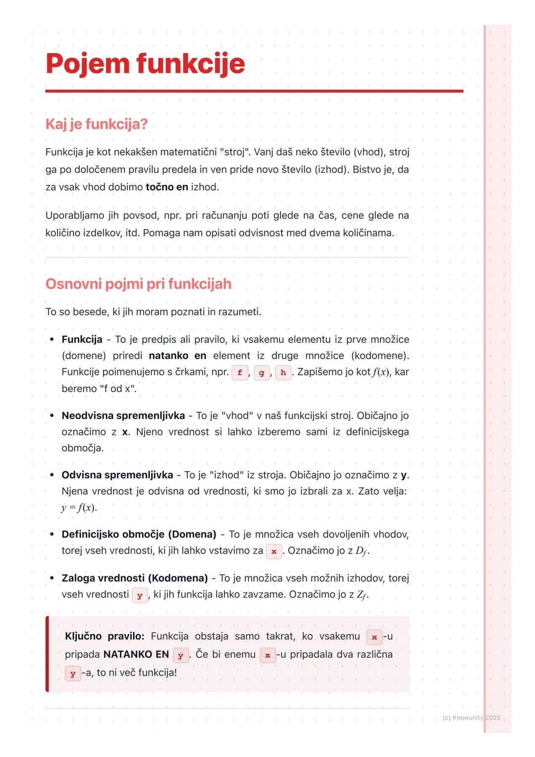 # Pojem funkcije

Kaj je funkcija?

Funkcija je kot nekakšen matematični "stroj". Vanj daš neko število (vhod), stroj
ga po določenem pravil