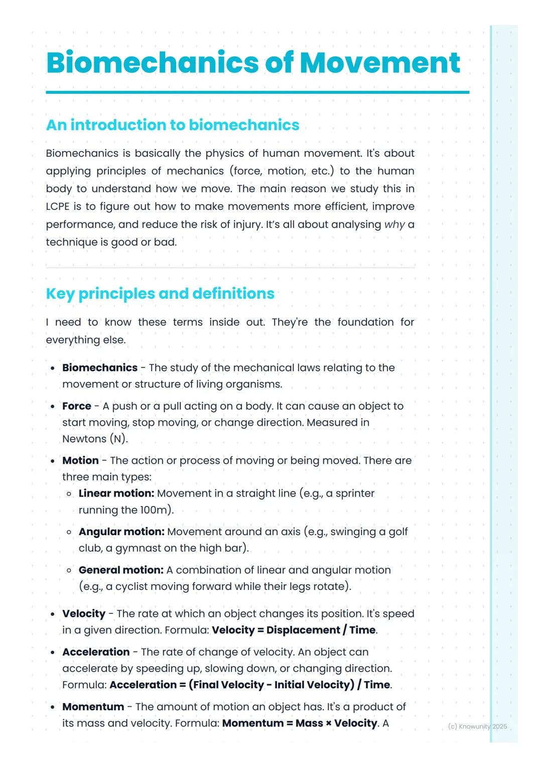 # Biomechanics of Movement

An introduction to biomechanics

Biomechanics is basically the physics of human movement. It's about
applying pr