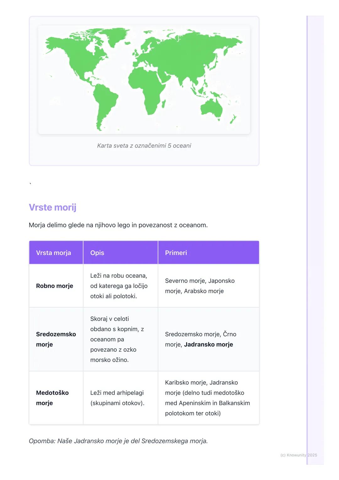# Oceani in morja

Uvod v oceane in morja

Oceani in morja pokrivajo večino našega planeta, približno 71%. So ogromni
vodni prostori slane v