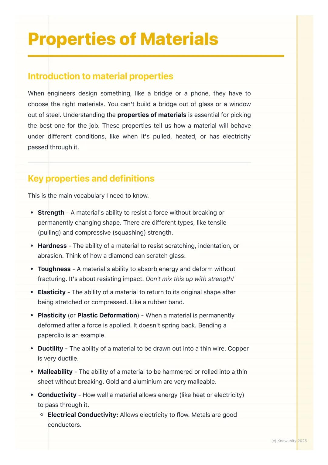 # Properties of Materials

Introduction to material properties

When engineers design something, like a bridge or a phone, they have to
choo