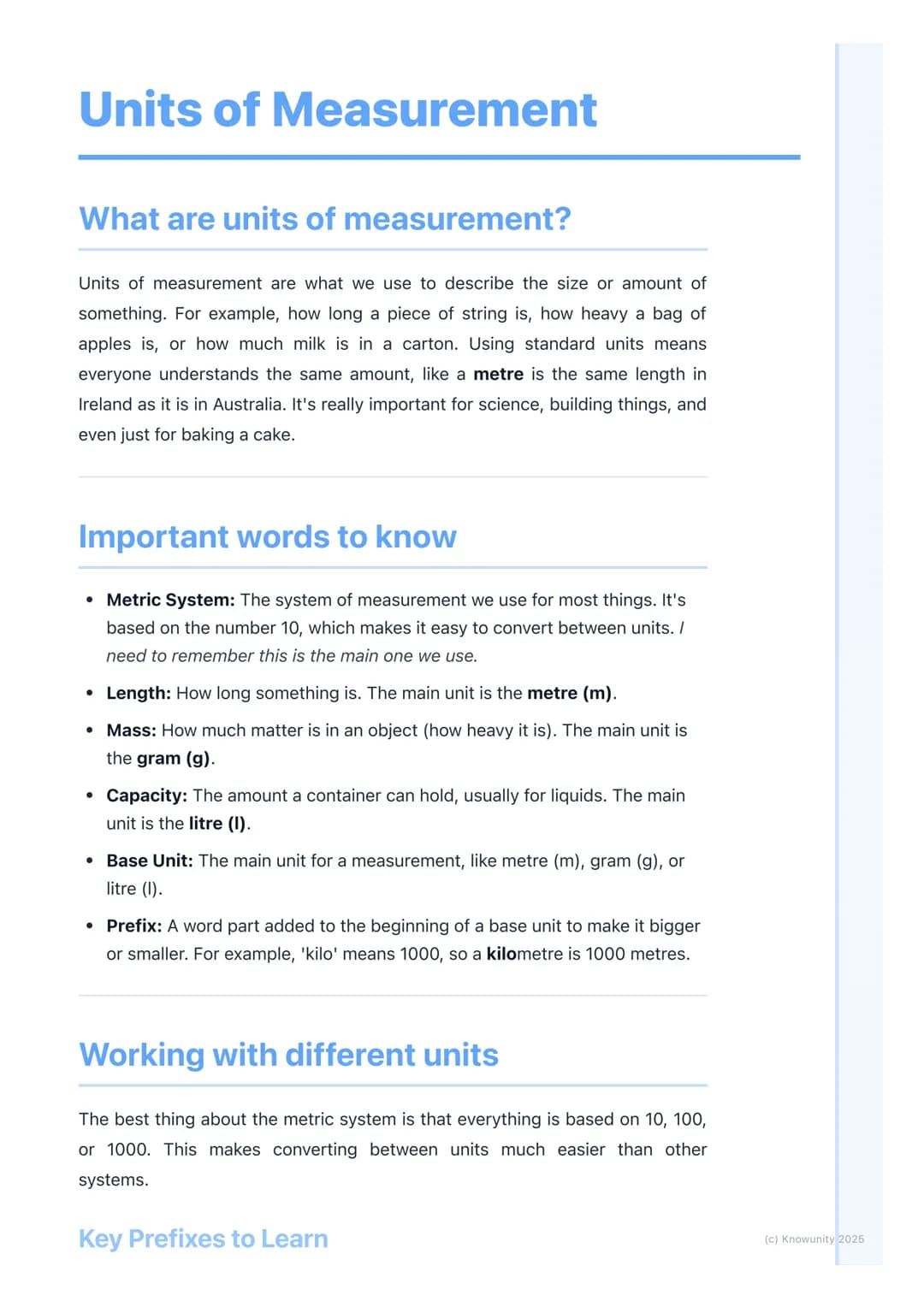 # Units of Measurement

## What are units of measurement?

Units of measurement are what we use to describe the size or amount of
something.