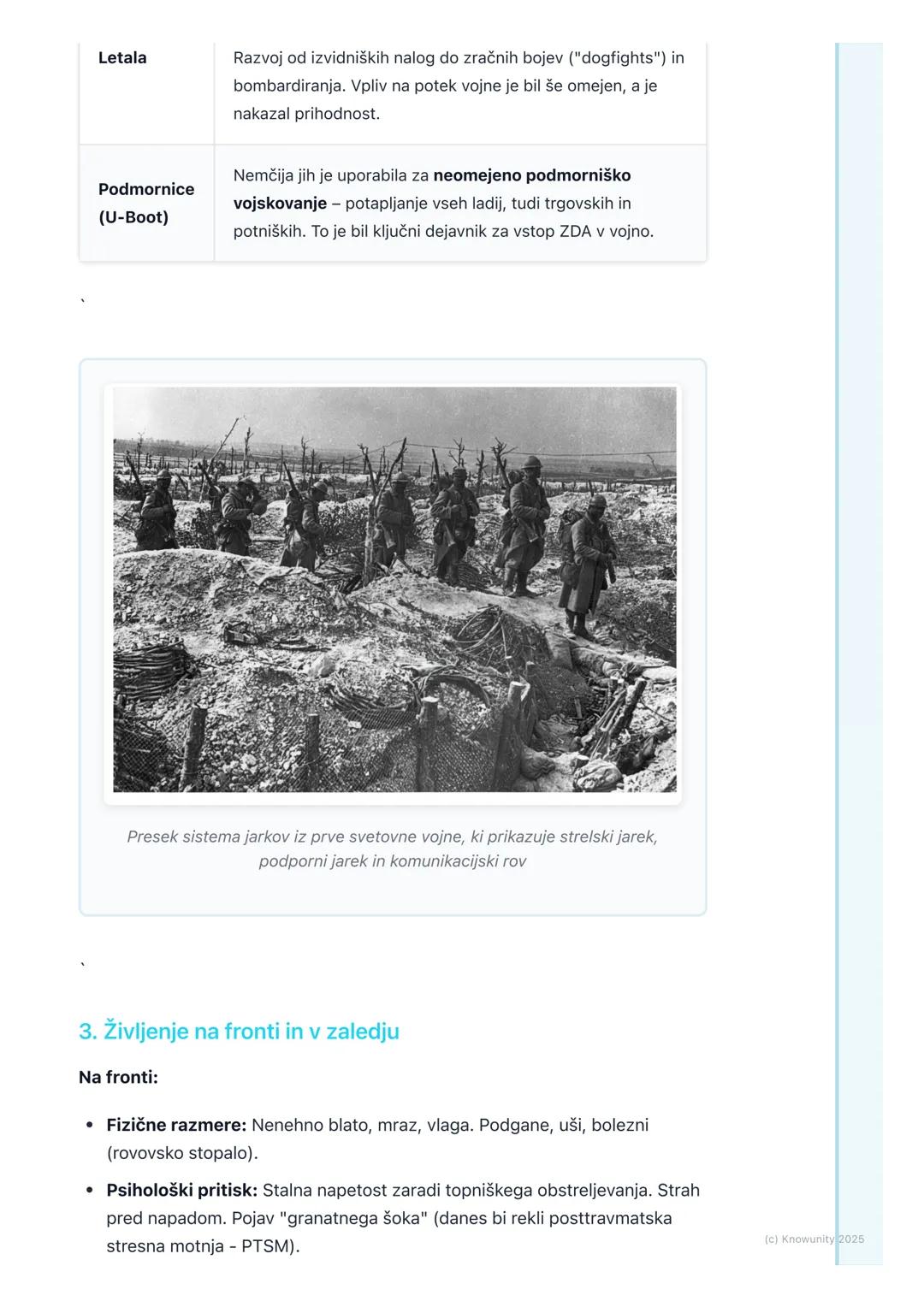 # Potek vojne in značilnosti

## Potek vojne in ključne značilnosti

Prva svetovna vojna je bila prelomnica v zgodovini vojskovanja. Začela 